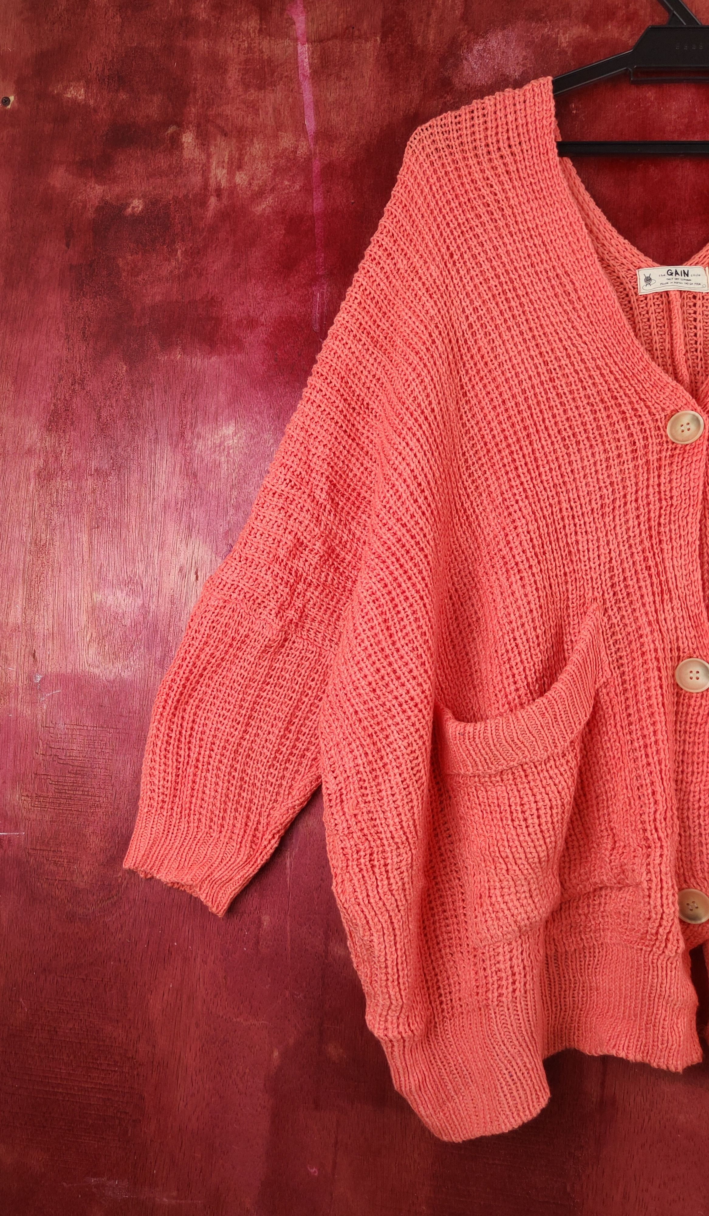 Homespun Knitwear Gain Orange Crochet Meshnet Knitwear Cardigan #S1007 Size XL / US 12-14 / IT 48-50 - 3 Thumbnail