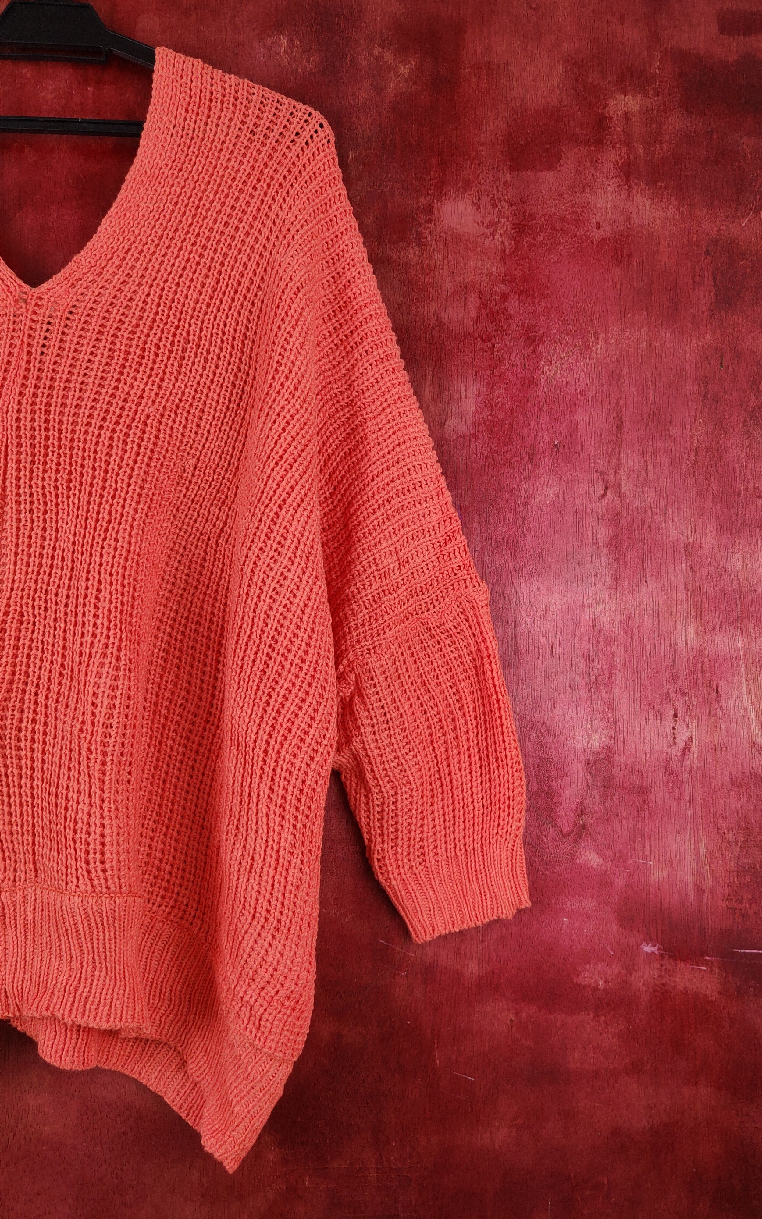 Homespun Knitwear Gain Orange Crochet Meshnet Knitwear Cardigan #S1007 Size XL / US 12-14 / IT 48-50 - 9 Thumbnail