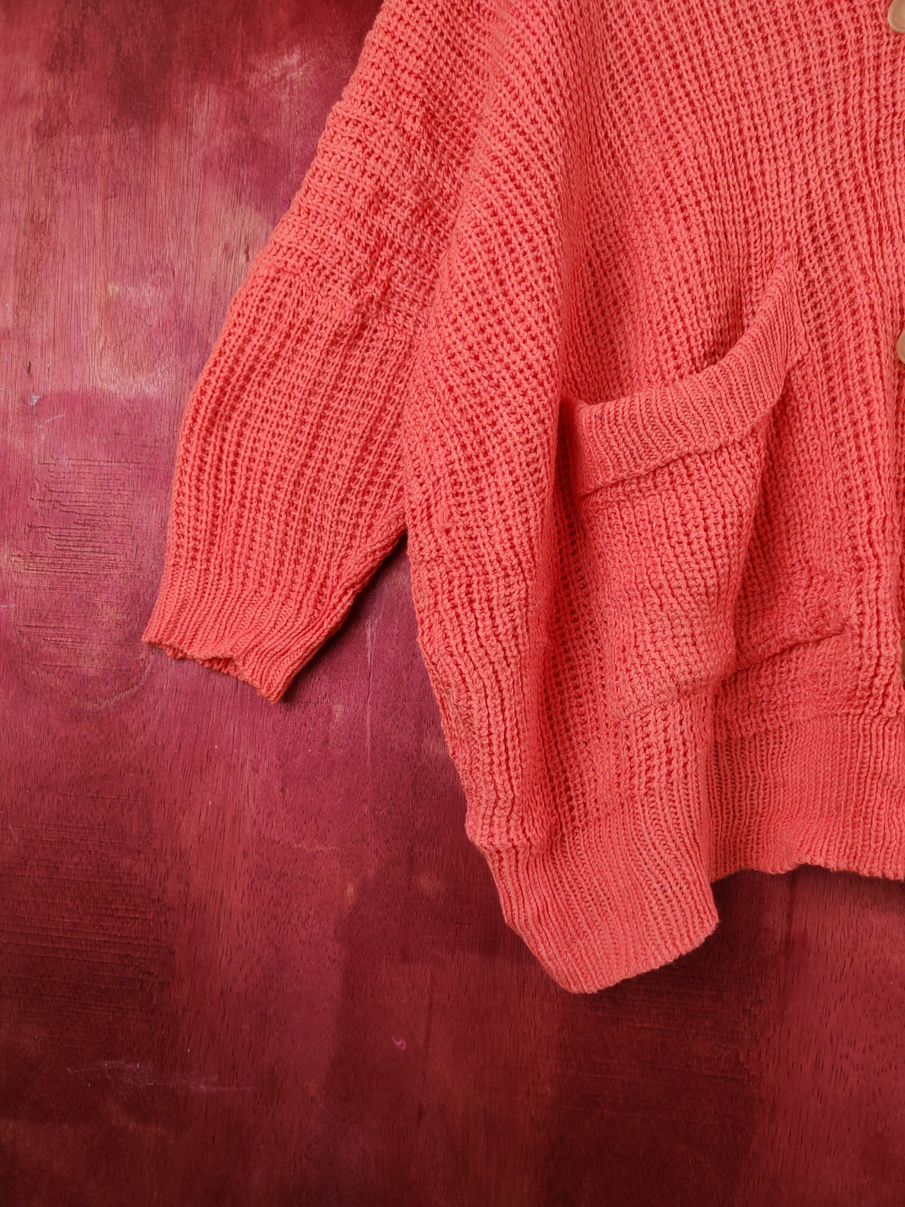 Homespun Knitwear Gain Orange Crochet Meshnet Knitwear Cardigan #S1007 Size XL / US 12-14 / IT 48-50 - 4 Thumbnail