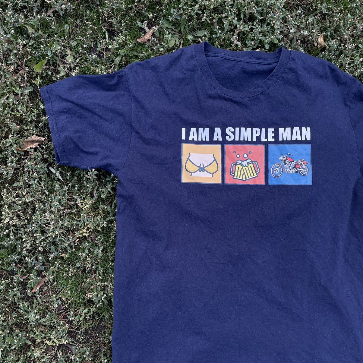 Vintage Vintage Y2K Graphic Tee Simple Man Humor Skate Navy Washed M Size US M / EU 48-50 / 2 - 2 Thumbnail