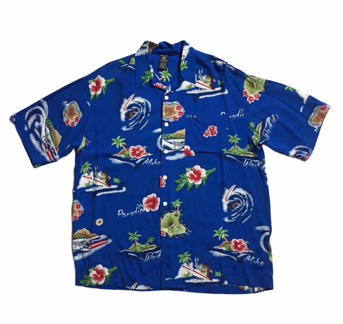 VINTAGE 90s TASMANIAN DEVILS LOONEY TUNES RAYON SHIRT