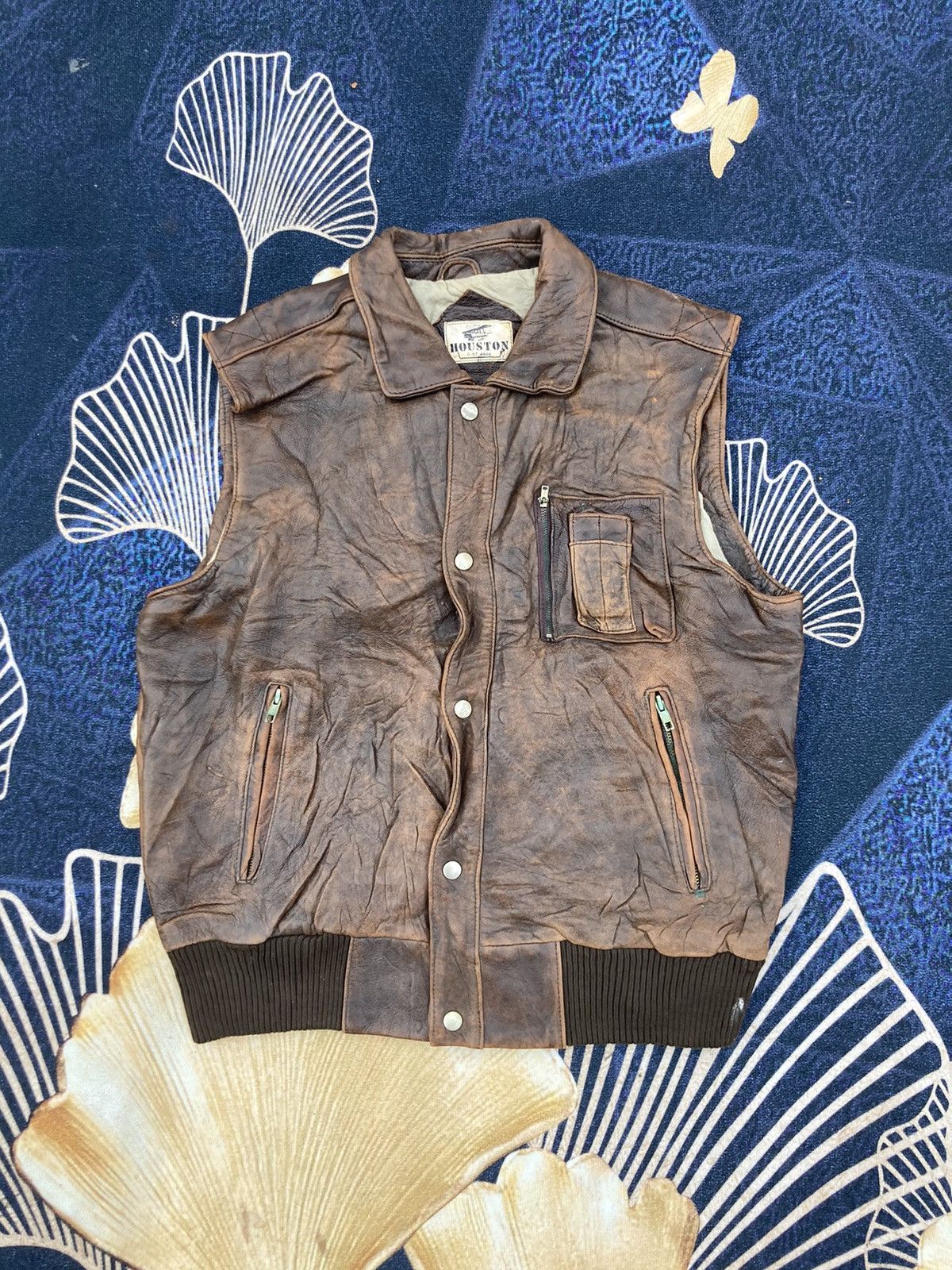 Vintage HOUSTON SLEEVELESS LEATHER JACKET Size US L / EU 52-54 / 3 - 2 Thumbnail