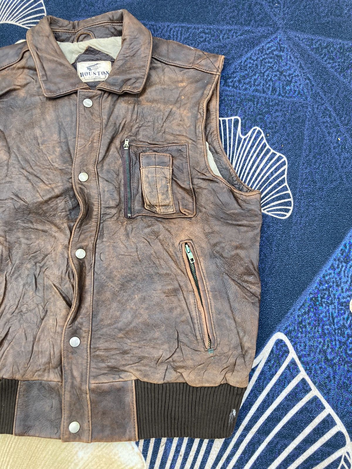 Vintage HOUSTON SLEEVELESS LEATHER JACKET Size US L / EU 52-54 / 3 - 4 Thumbnail