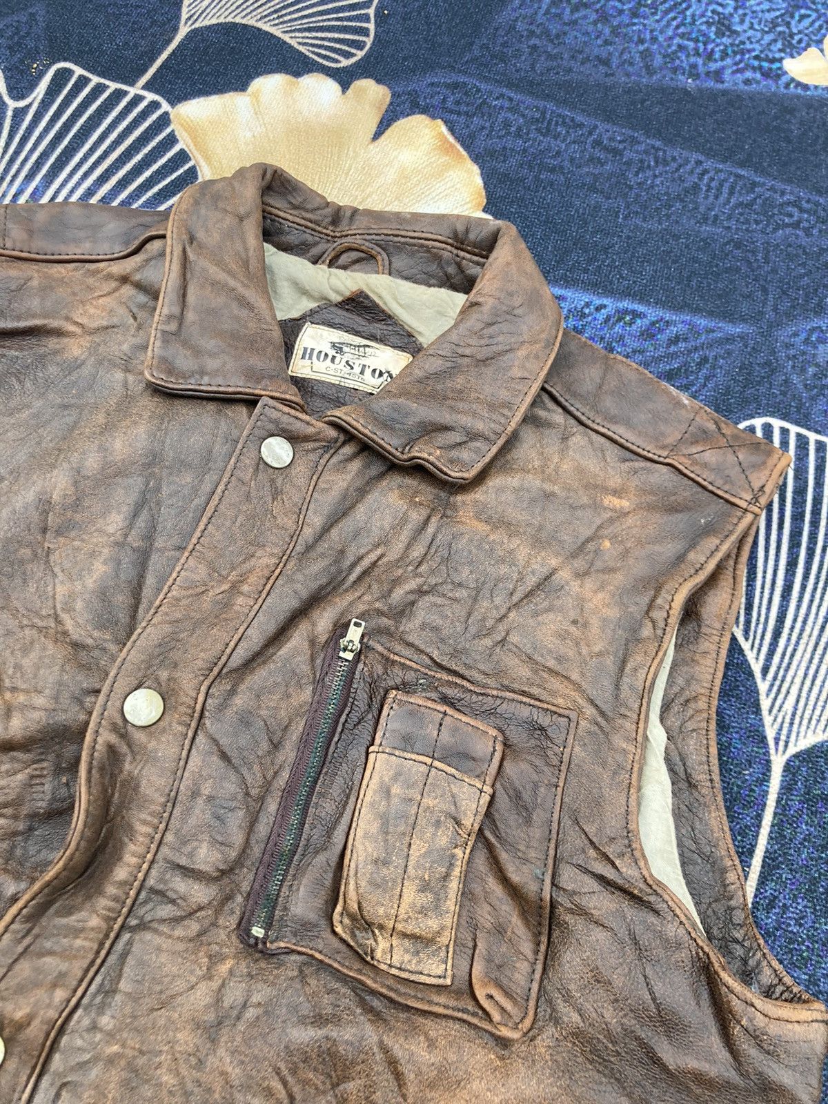 Vintage HOUSTON SLEEVELESS LEATHER JACKET Size US L / EU 52-54 / 3 - 5 Thumbnail