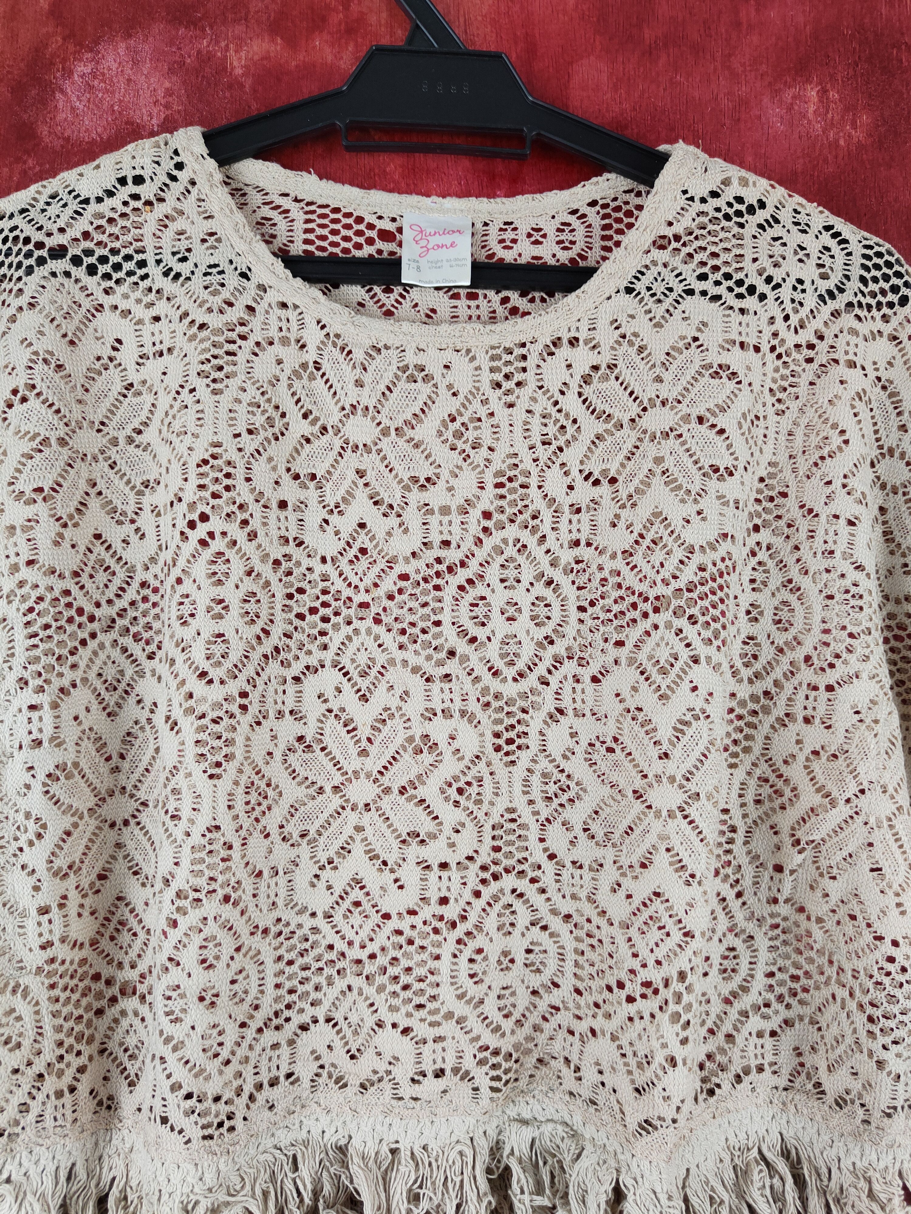 Homespun Knitwear Junior Zone Brown Crochet Meshnet Crop Tops #S979 Size XS / US 0-2 / IT 36-38 - 2 Thumbnail