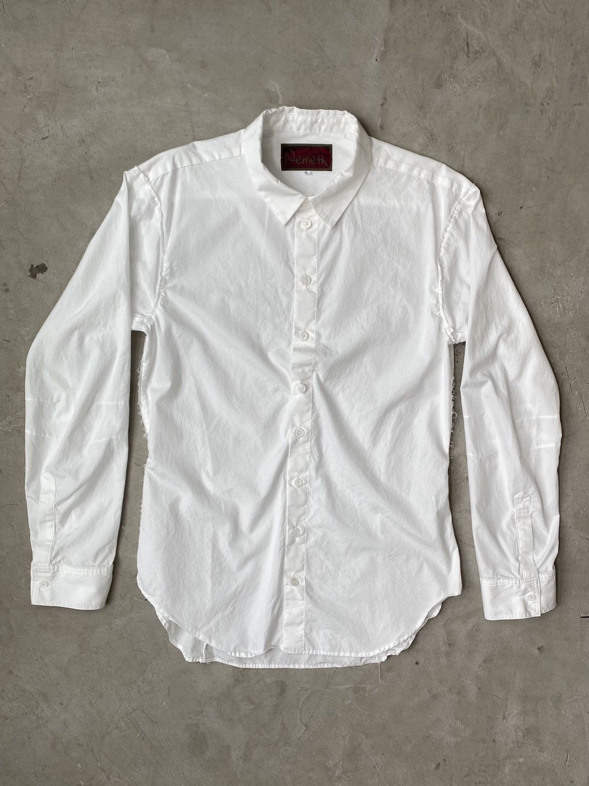 image of Christopher Nemeth Nemeth Articulated Sleeve Raw Edge Detailed Shirt in White, Men's (Size Large)