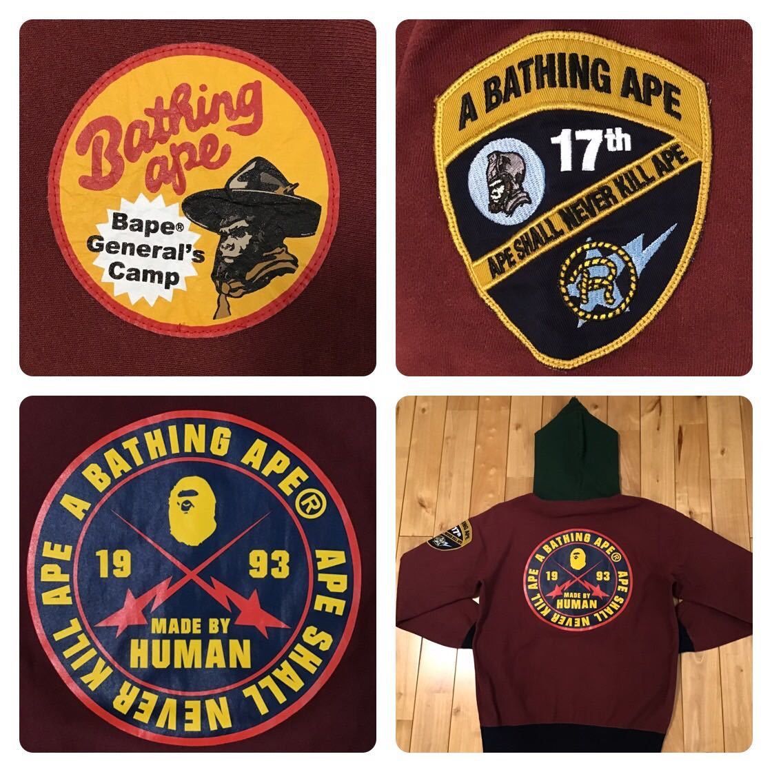 Bape BAPE general logo Full zip hoodie dark red Size US M / EU 48-50 / 2 - 6 Thumbnail