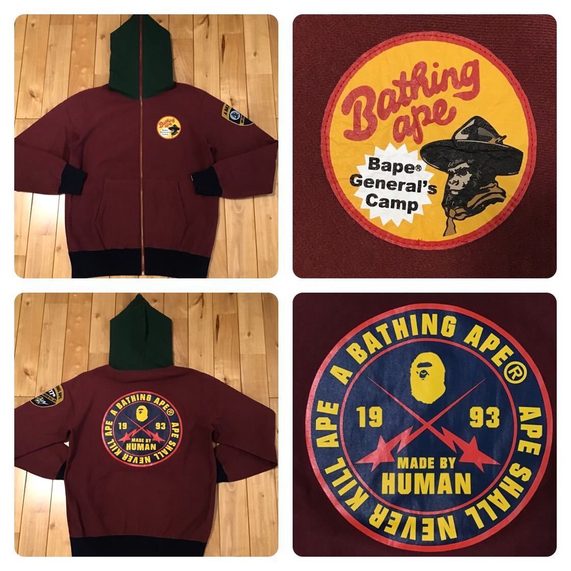 image of Bape General Logo Full Zip Hoodie Dark Red, Men's (Size Medium)