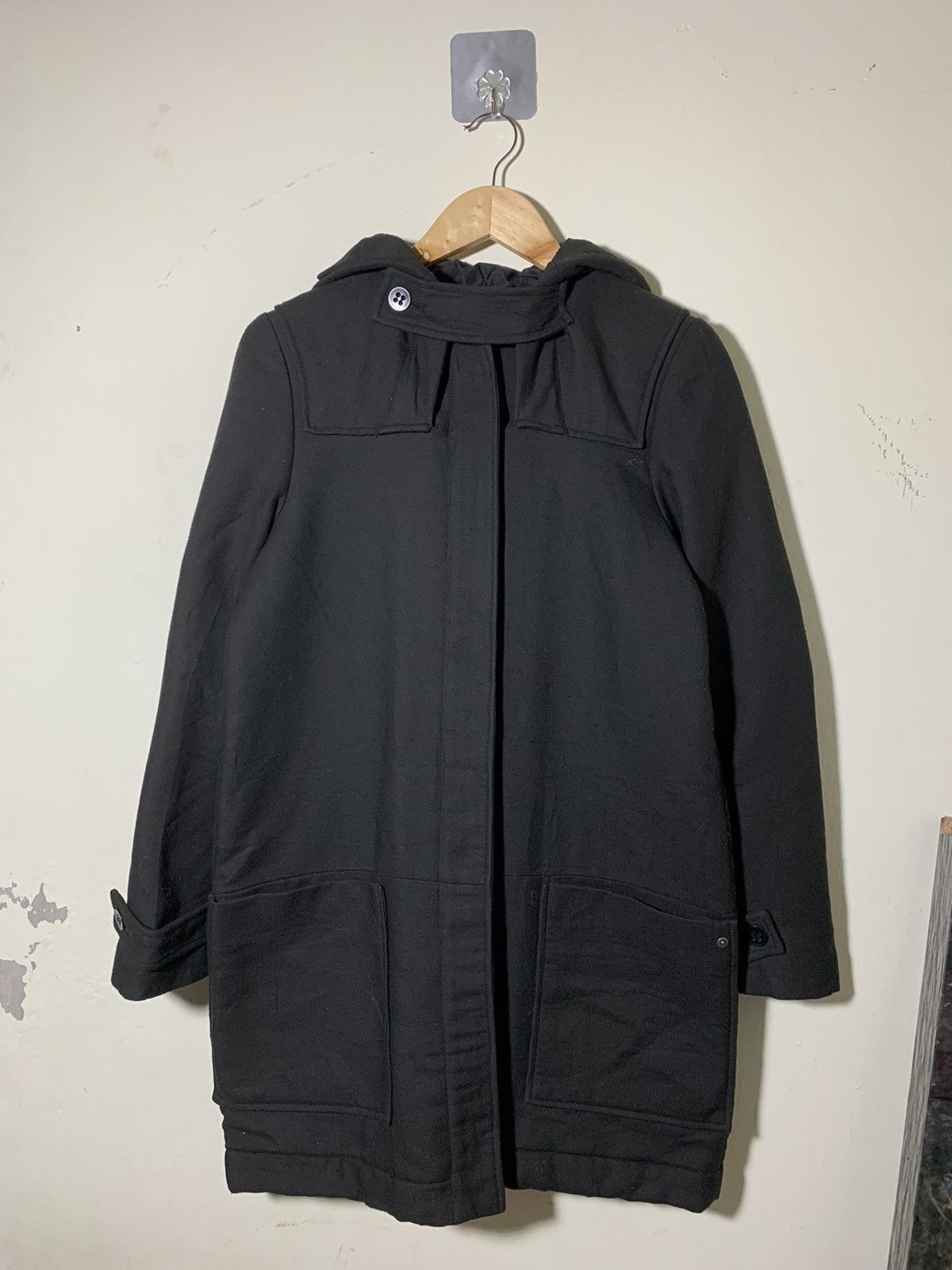 image of Lacoste Hooded Long Caban Jacket in Black, Men's (Size Small)