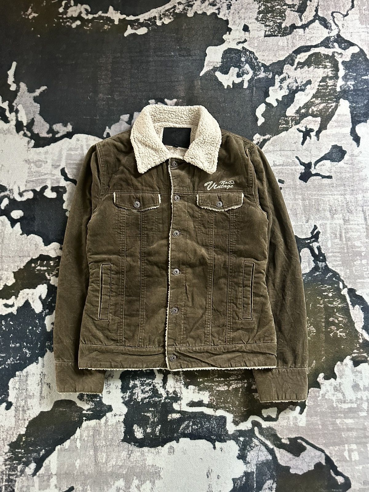 image of No Id Shearling Corduroy Jacket in Olive Green, Men's (Size Medium)