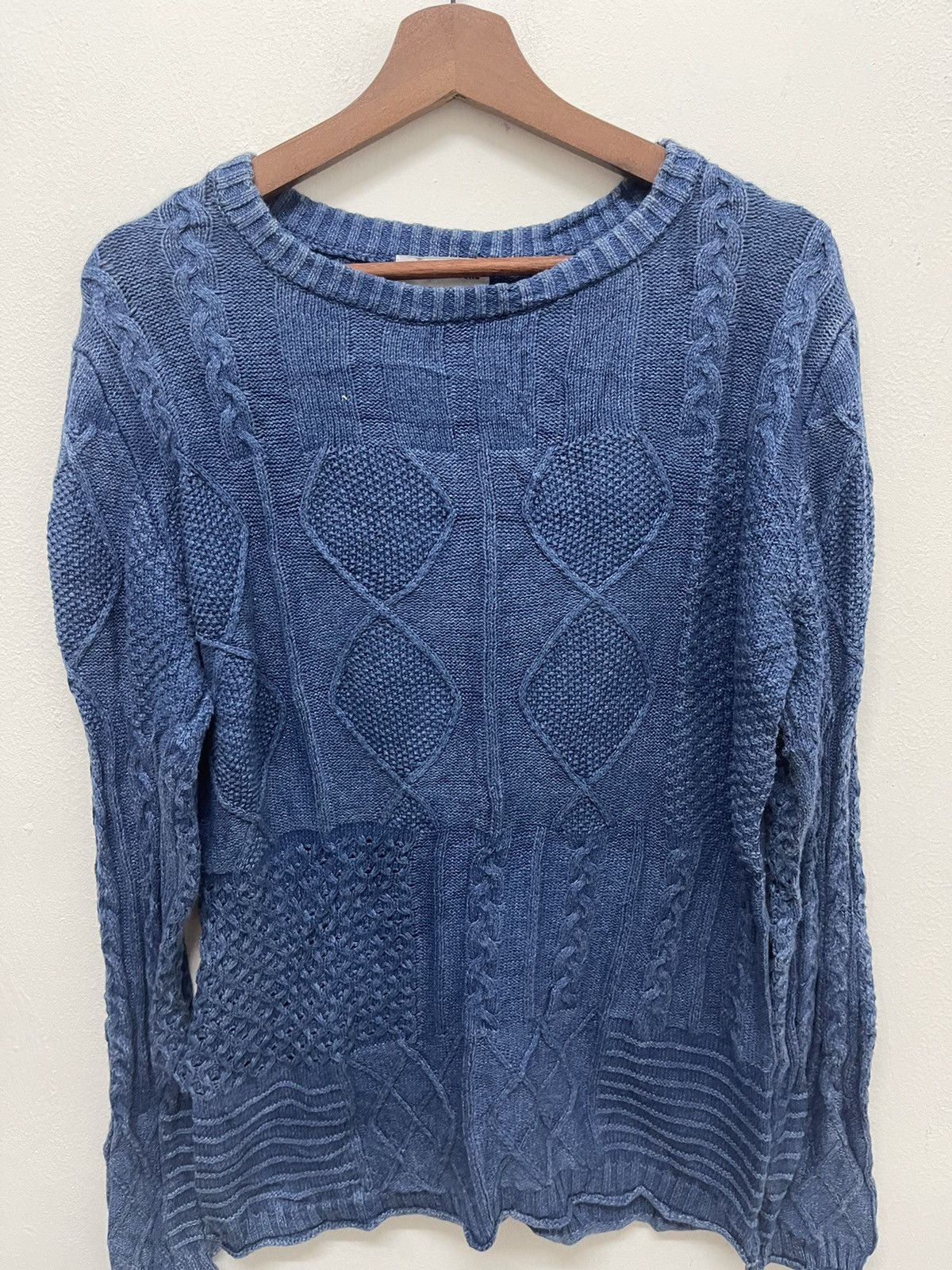 Indigo × Japanese Brand Y2K Japan Boro Indigo Dyed Blue Knitwear Size L / US 10 / IT 46 - 2 Thumbnail