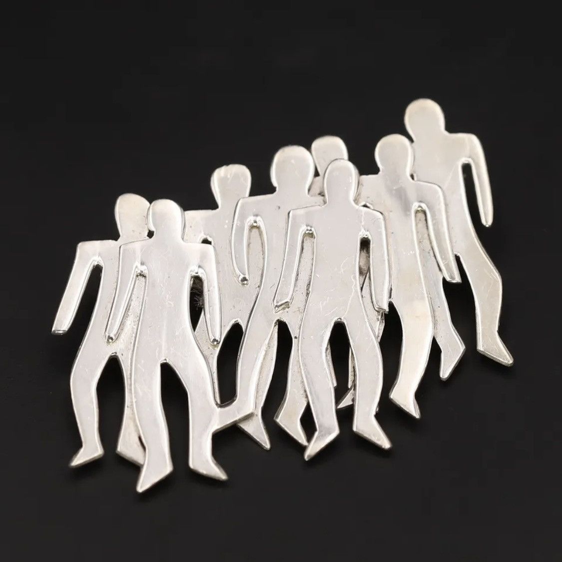 image of 925 Silver x Sterling Silver Vintage Sterling Silver Modernist Group Of Men Brooch Pin