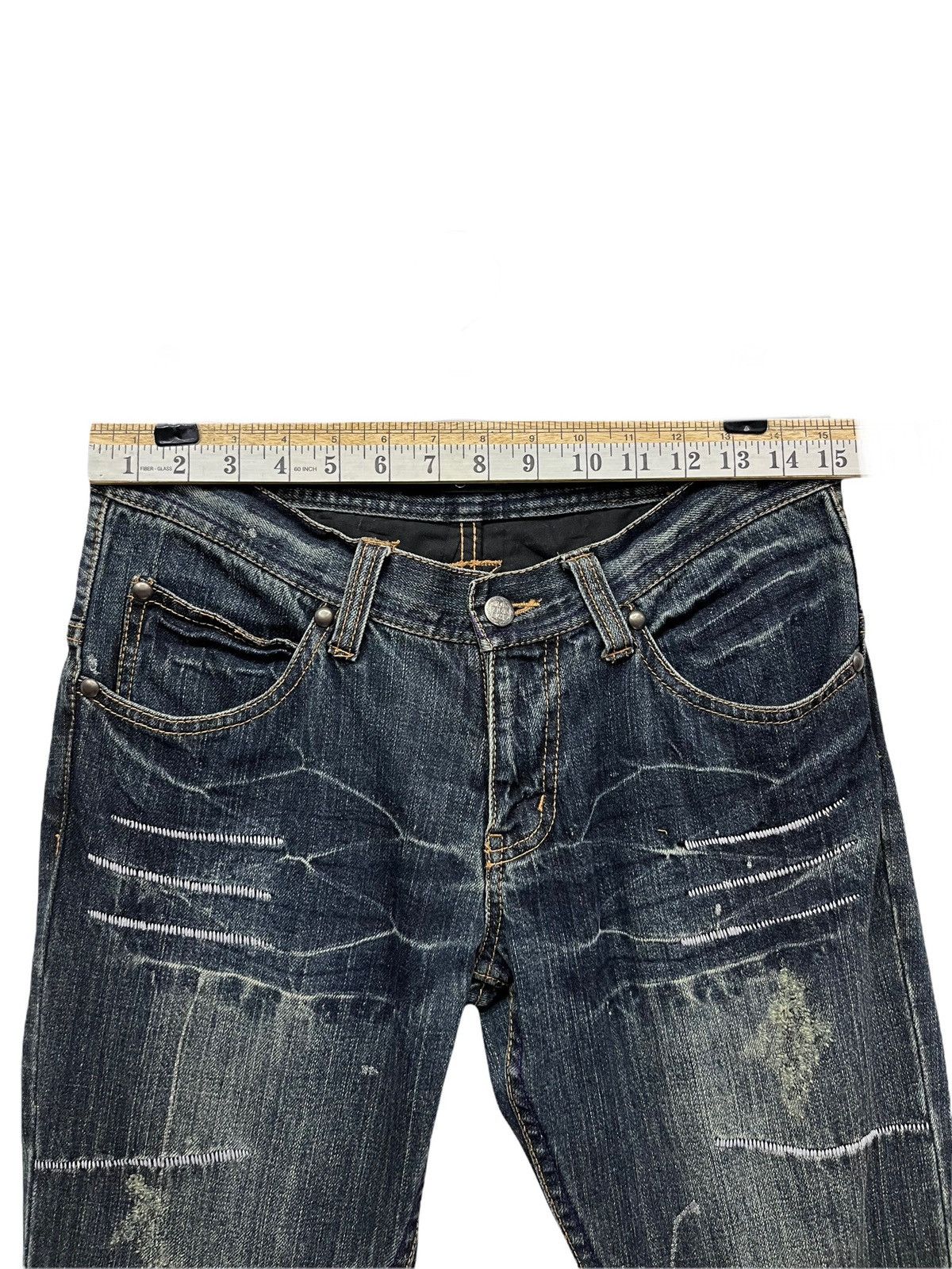Japanese Brand 🔥ROOT 3 Distressed Sashiko Embroidery Style FLARED Denim Size US 29 - 17 Thumbnail