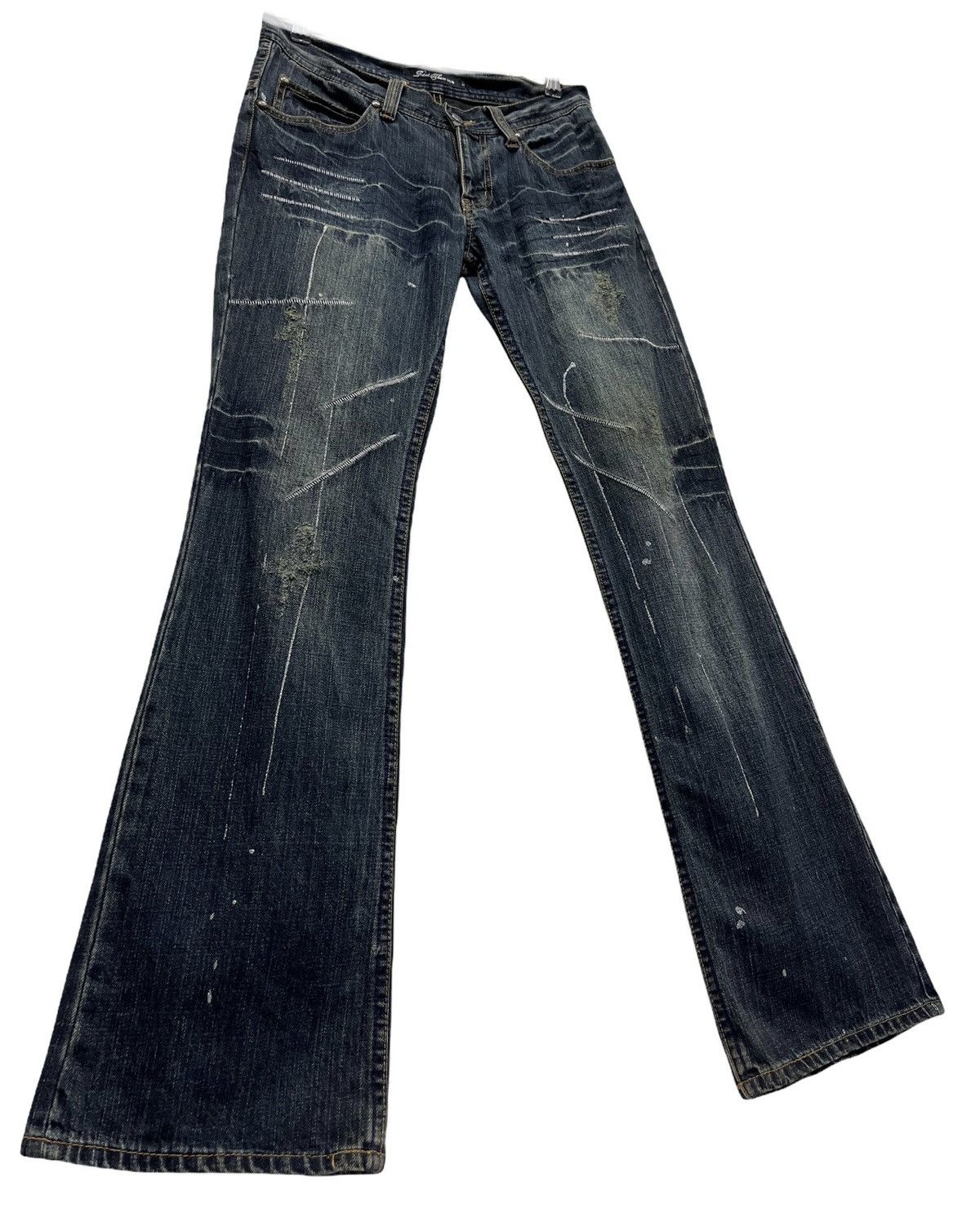 Japanese Brand 🔥ROOT 3 Distressed Sashiko Embroidery Style FLARED Denim Size US 29 - 1 Thumbnail