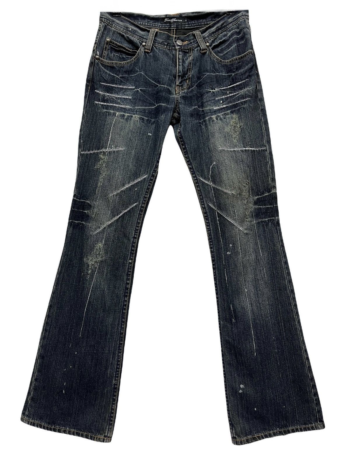 Japanese Brand 🔥ROOT 3 Distressed Sashiko Embroidery Style FLARED Denim Size US 29 - 3 Thumbnail