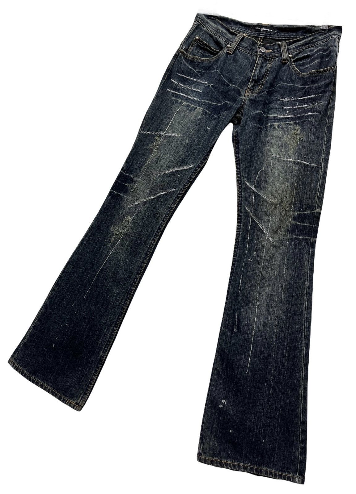 Japanese Brand 🔥ROOT 3 Distressed Sashiko Embroidery Style FLARED Denim Size US 29 - 2 Thumbnail