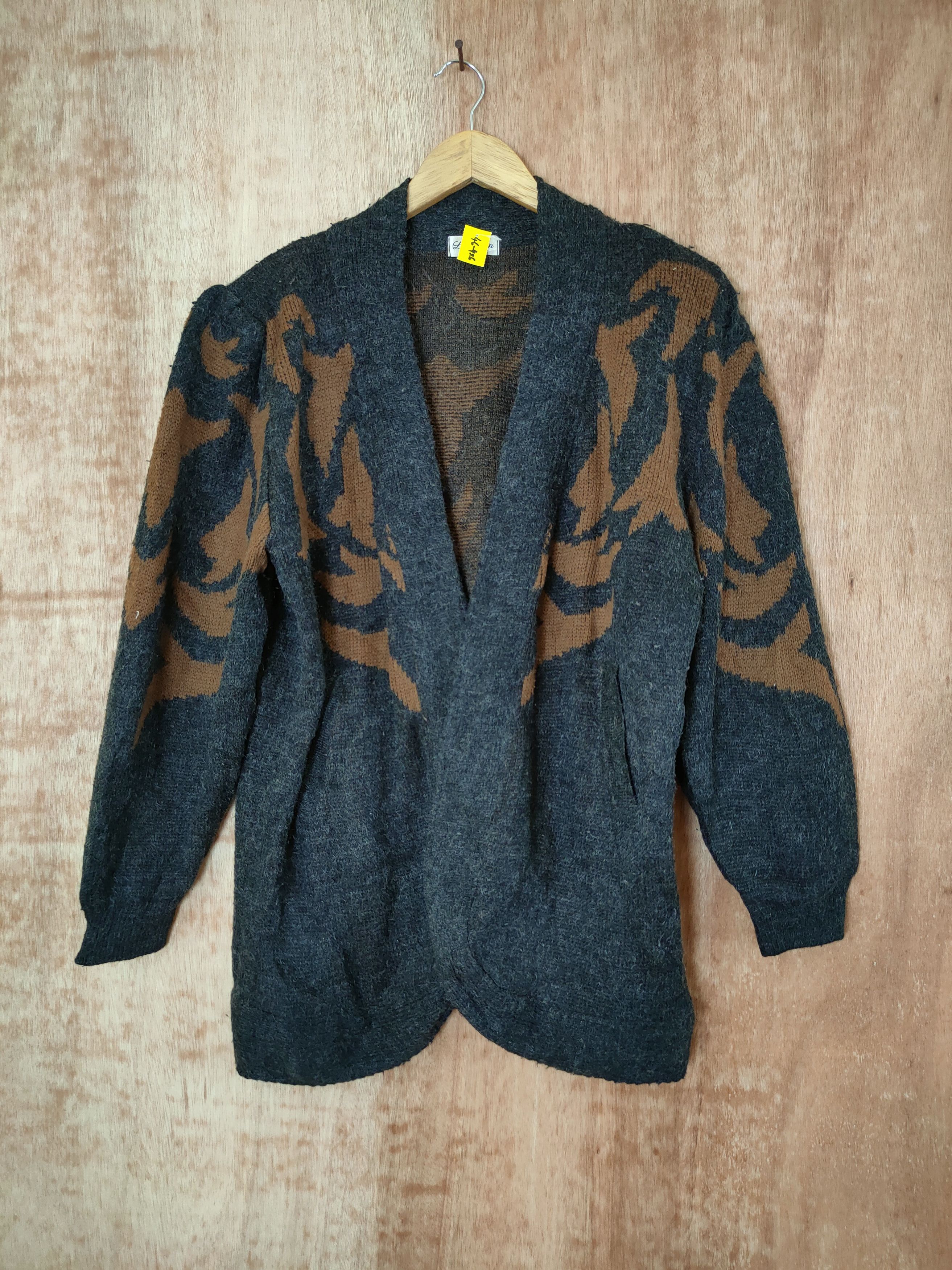 image of Long Run Cardigan Mohair Art Vintage Knitwear 46-426 in Grey, Women's (Size Large)