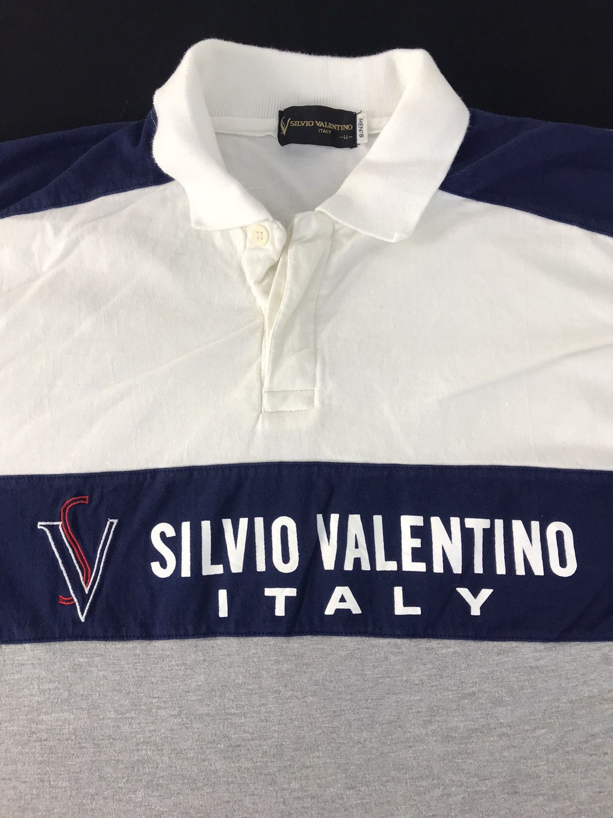 Valentino × Vintage Silvio Valentino Italy Polo Tee T-shirt Striped Block Design Size US L / EU 52-54 / 3 - 4 Thumbnail