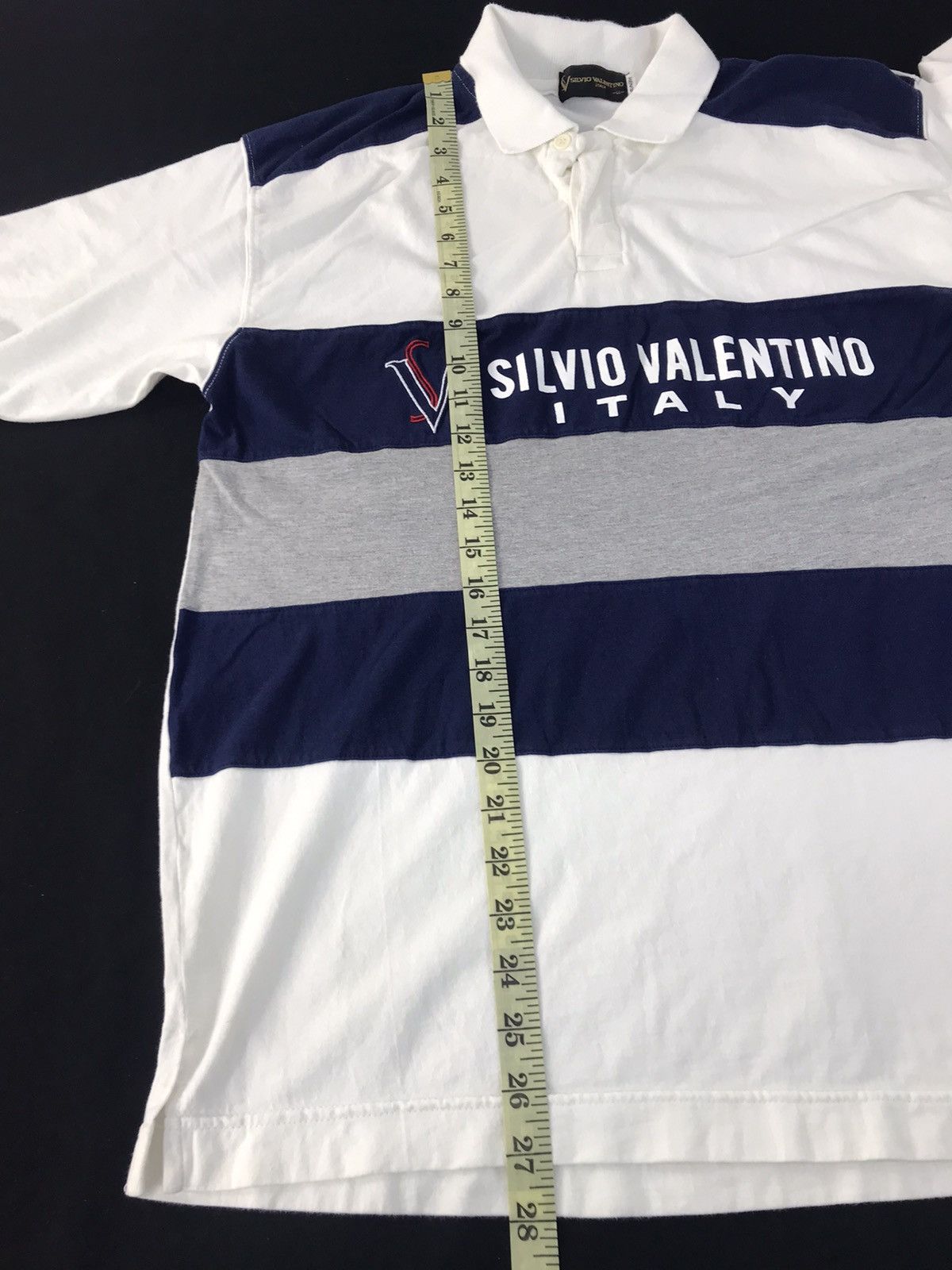 Valentino × Vintage Silvio Valentino Italy Polo Tee T-shirt Striped Block Design Size US L / EU 52-54 / 3 - 9 Thumbnail