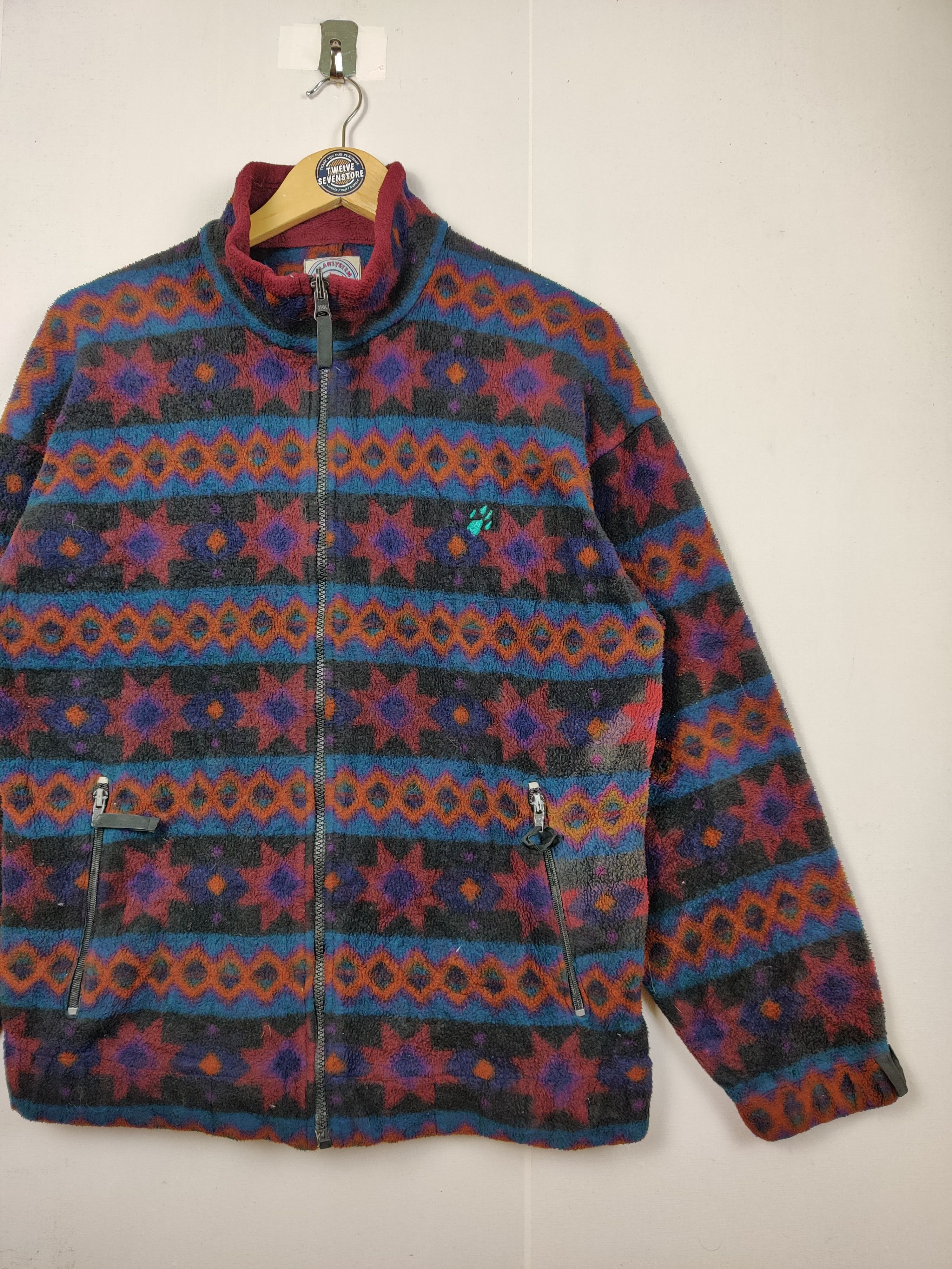 Jack Wolfskin Vintage 90's Jack Wolfskin Geometric Aztech Fleece Jacket Size US L / EU 52-54 / 3 - 3 Thumbnail