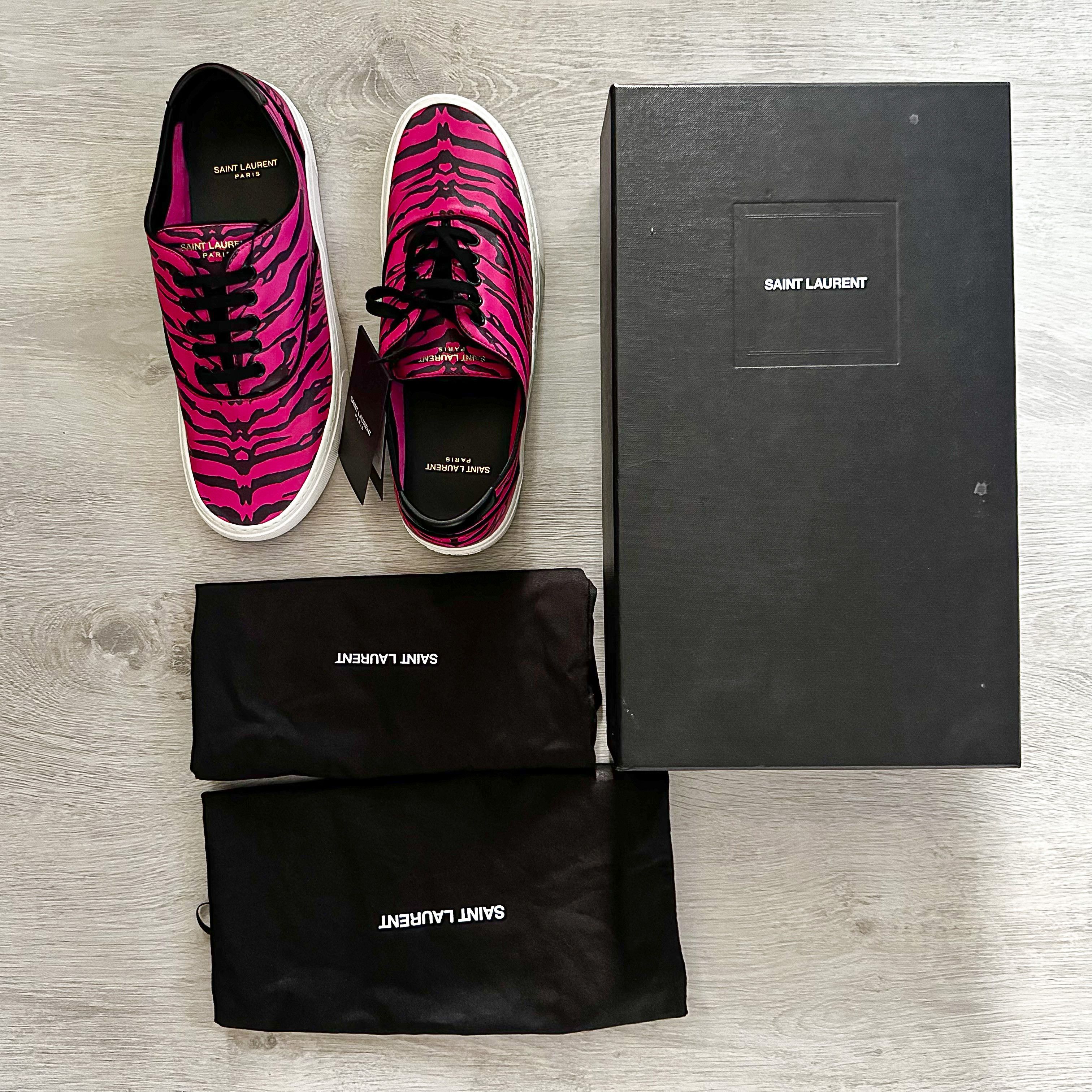 image of Saint Laurent Paris Saint Laurent Venice Low Leather Zebra Sneaker in Pink, Men's (Size 9)
