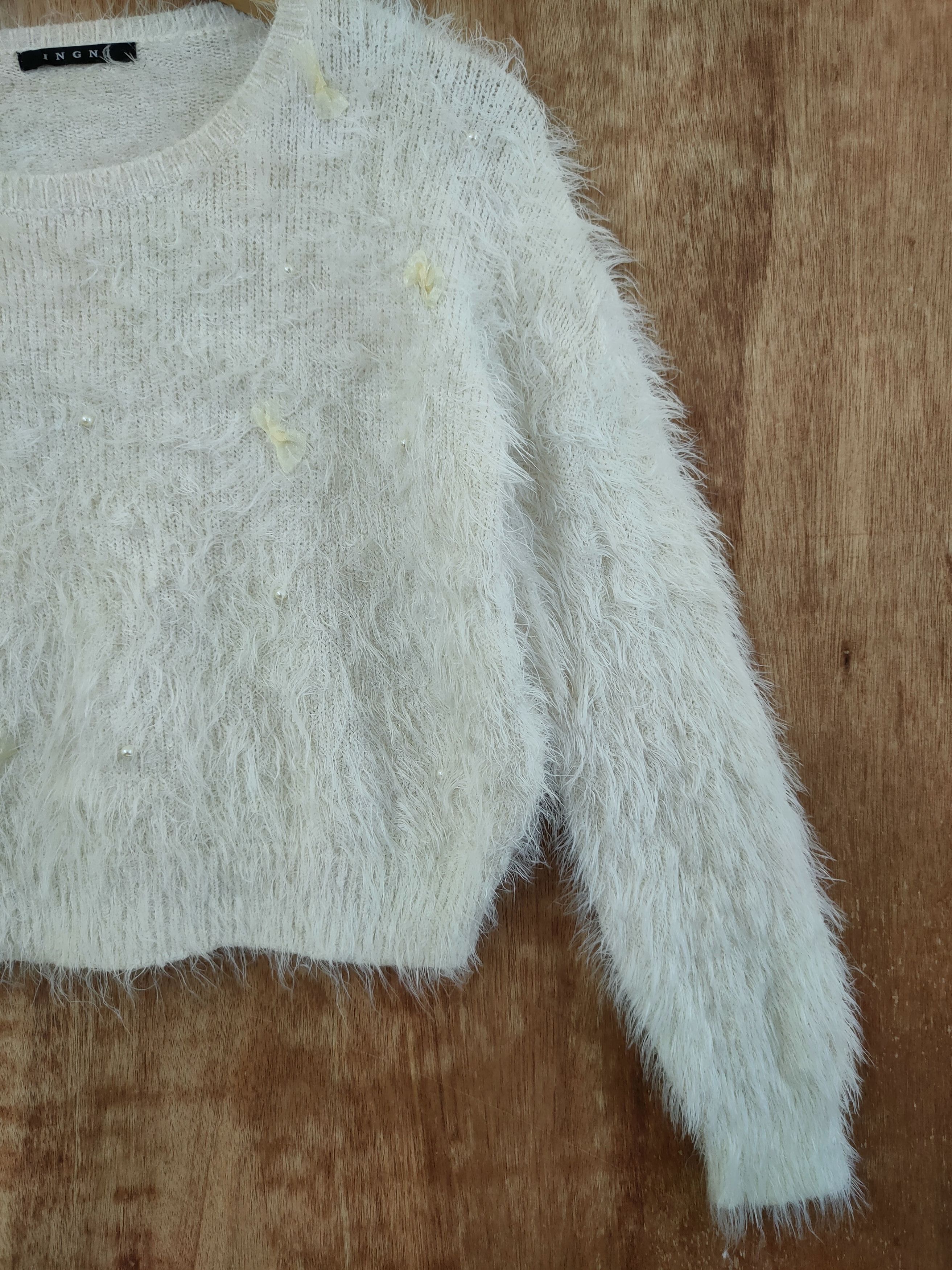 Homespun Knitwear DL Igni white mohair fur knitwear shag shaggy #46-440 Size S / US 4 / IT 40 - 3 Thumbnail