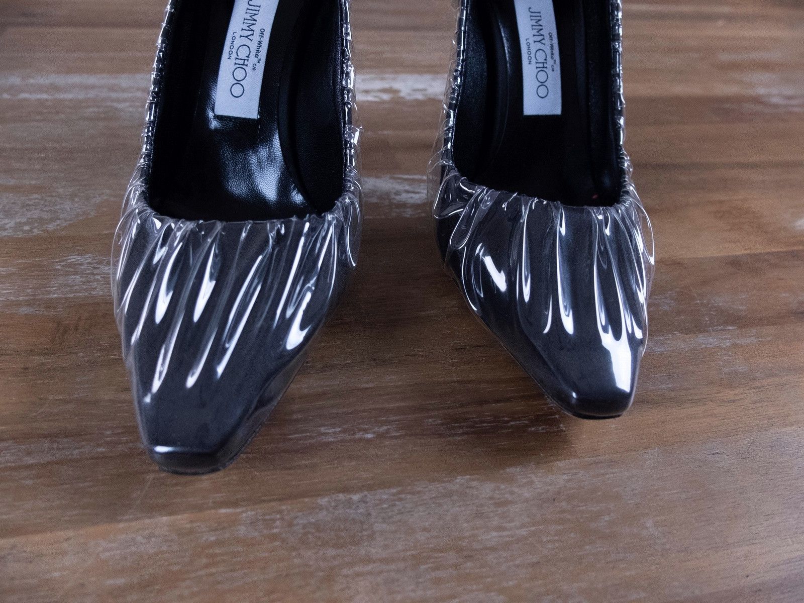 Jimmy Choo × Off-White JIMMY CHOO x OFF-WHITE Anne black satin fabric PVC pumps 37 Size US 7 / IT 37 - 4 Thumbnail