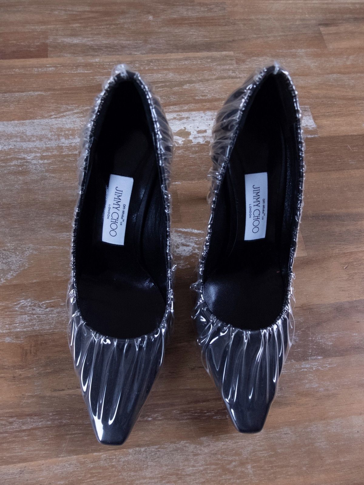 Jimmy Choo × Off-White JIMMY CHOO x OFF-WHITE Anne black satin fabric PVC pumps 37 Size US 7 / IT 37 - 3 Thumbnail