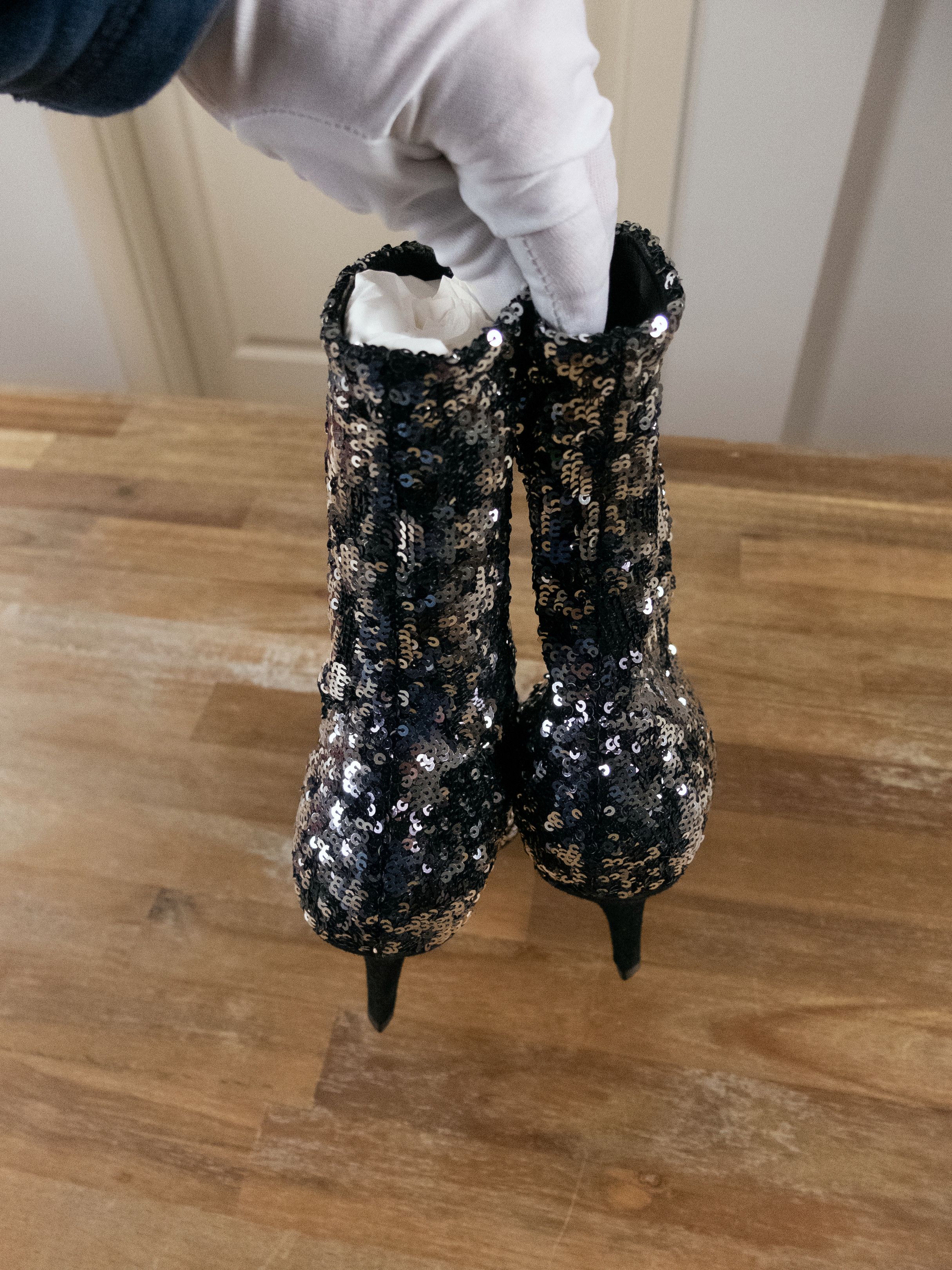Valentino VALENTINO Liquid Metal Glow silver sequin ankle sock boots Size US 8.5 / IT 38.5 - 4 Thumbnail