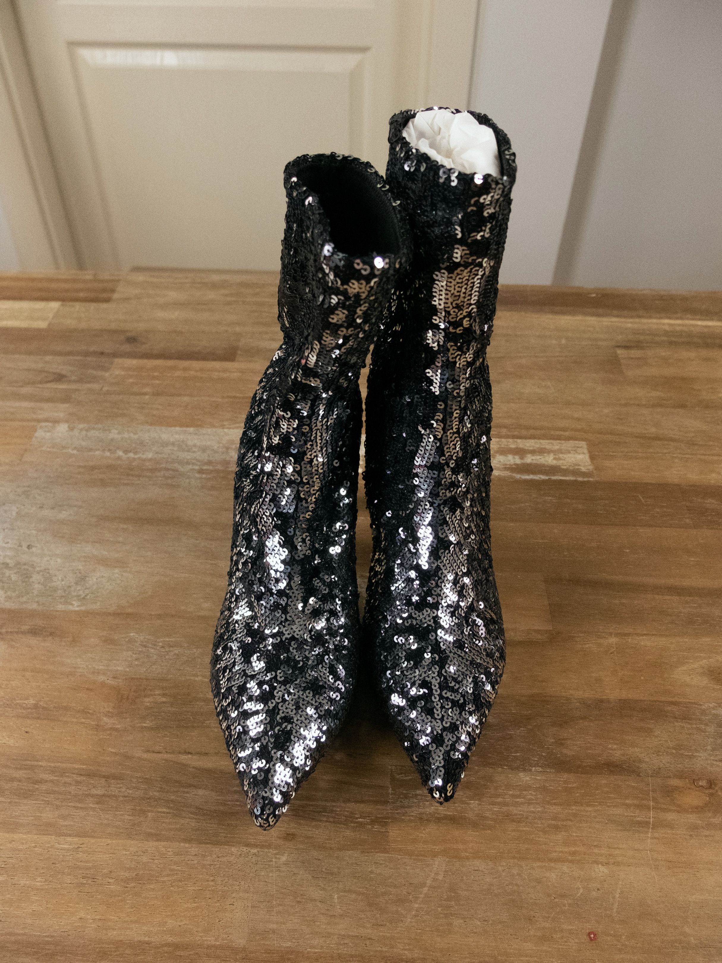 Valentino VALENTINO Liquid Metal Glow silver sequin ankle sock boots Size US 8.5 / IT 38.5 - 2 Thumbnail