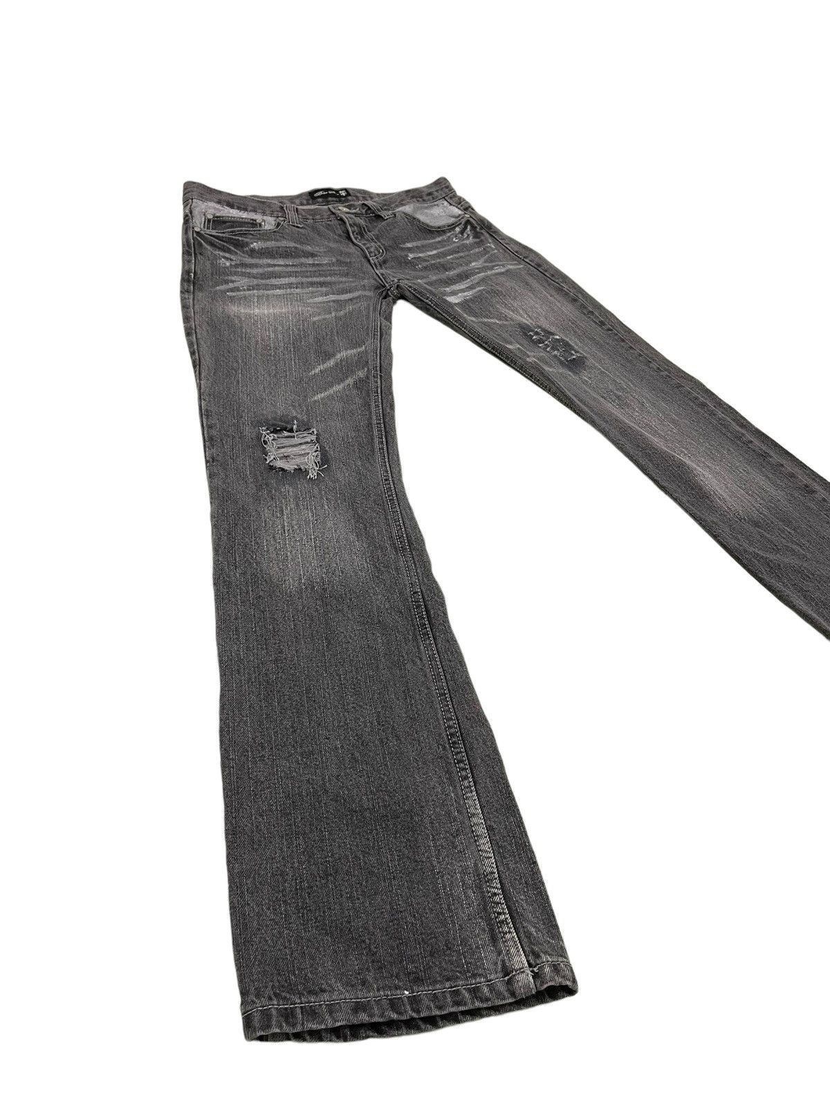 Japanese Brand Flare Jeans Bike Star Distress Denim Painted 5🟦3 Size US 33 - 1 Thumbnail