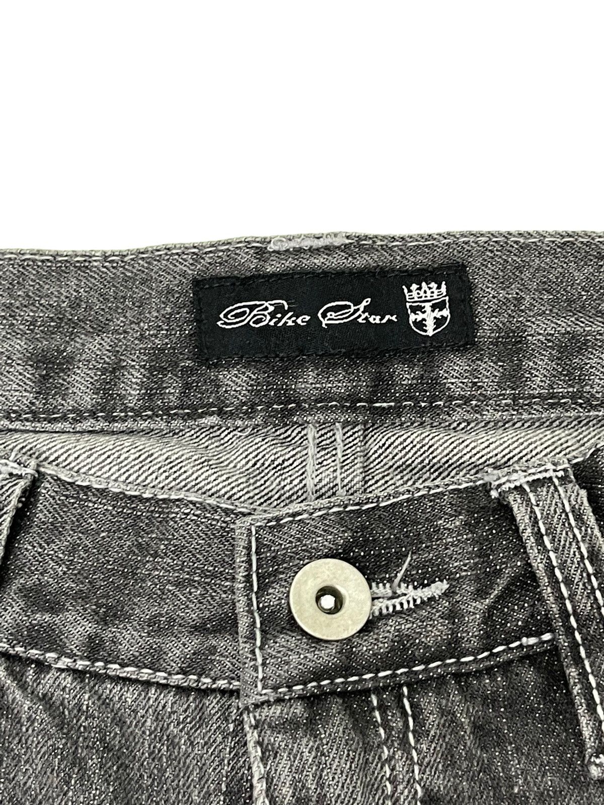 Japanese Brand Flare Jeans Bike Star Distress Denim Painted 5🟦3 Size US 33 - 9 Thumbnail