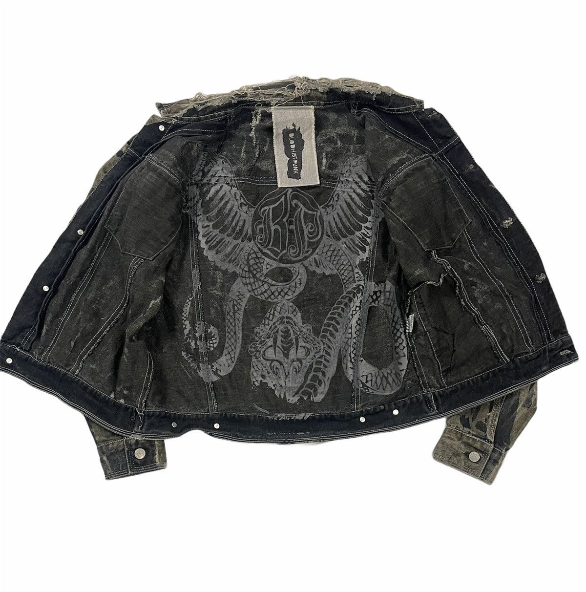 Japanese Brand Buddish punk distressed denim jacket with patchers Size US M / EU 48-50 / 2 - 3 Thumbnail