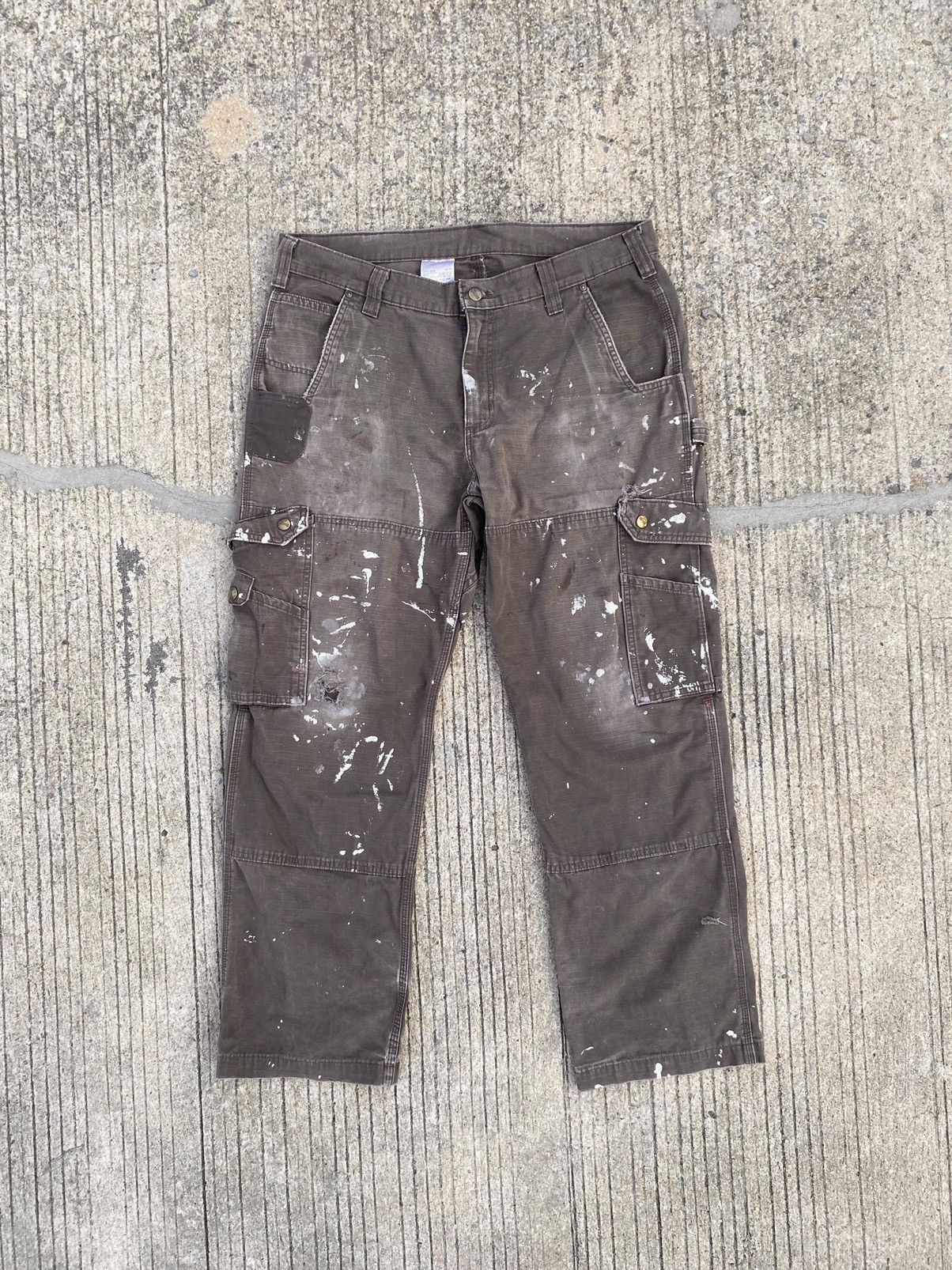 image of Carhartt Ripstop Brown Faded Cargo Pants Workwear, Men's (Size 36)