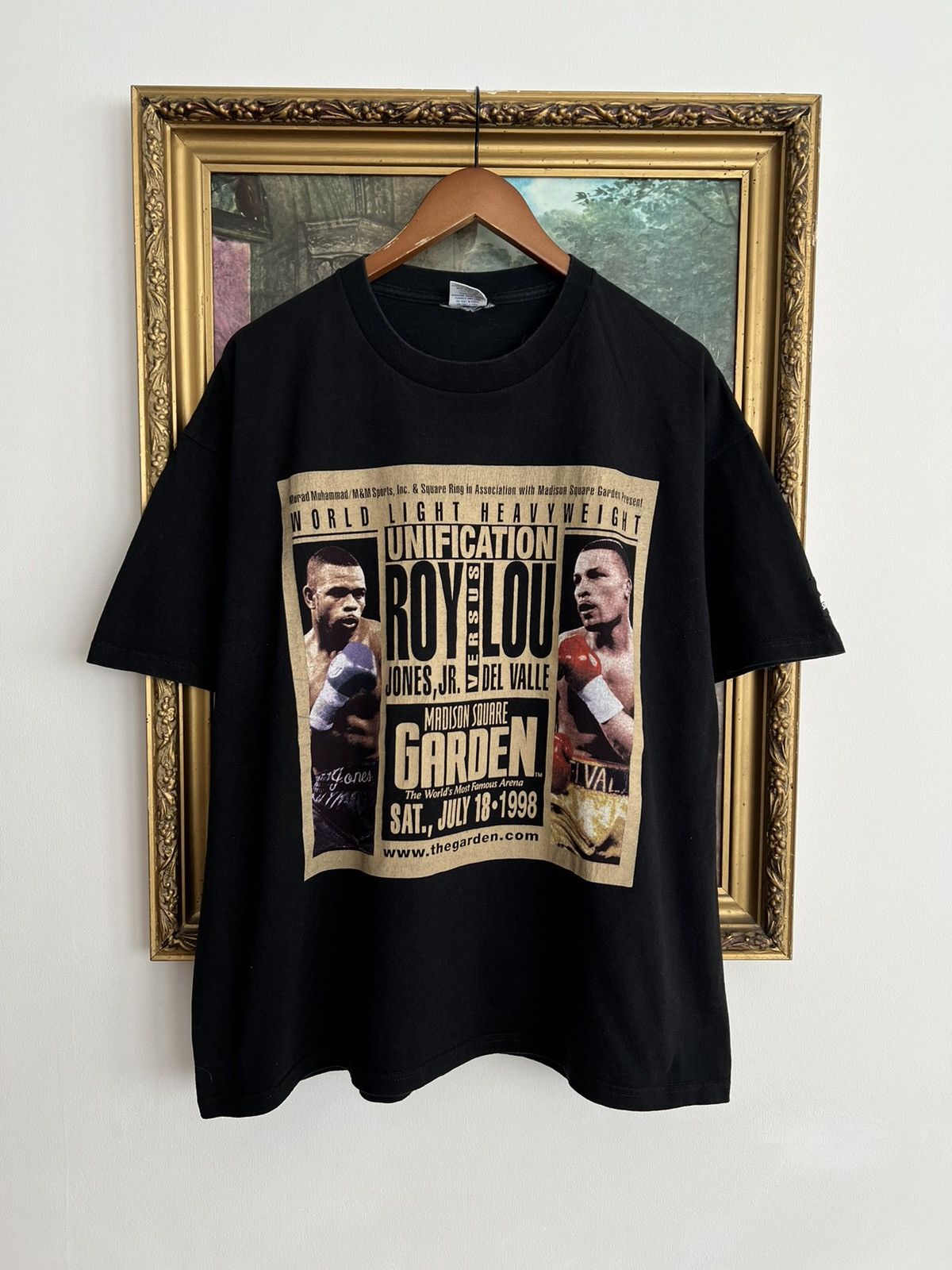 image of Band Tees x Starter Vintage 1998 Roy Jones Jr. Vs Lou Del Valle Boxing Tee in Black, Men's (Size XL