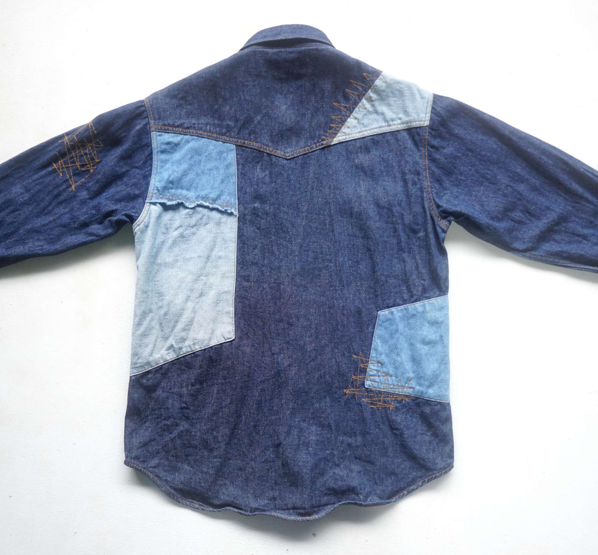 Japanese Brand LITTLE WE Patchwork Denim Shirt Size US S / EU 44-46 / 1 - 4 Thumbnail