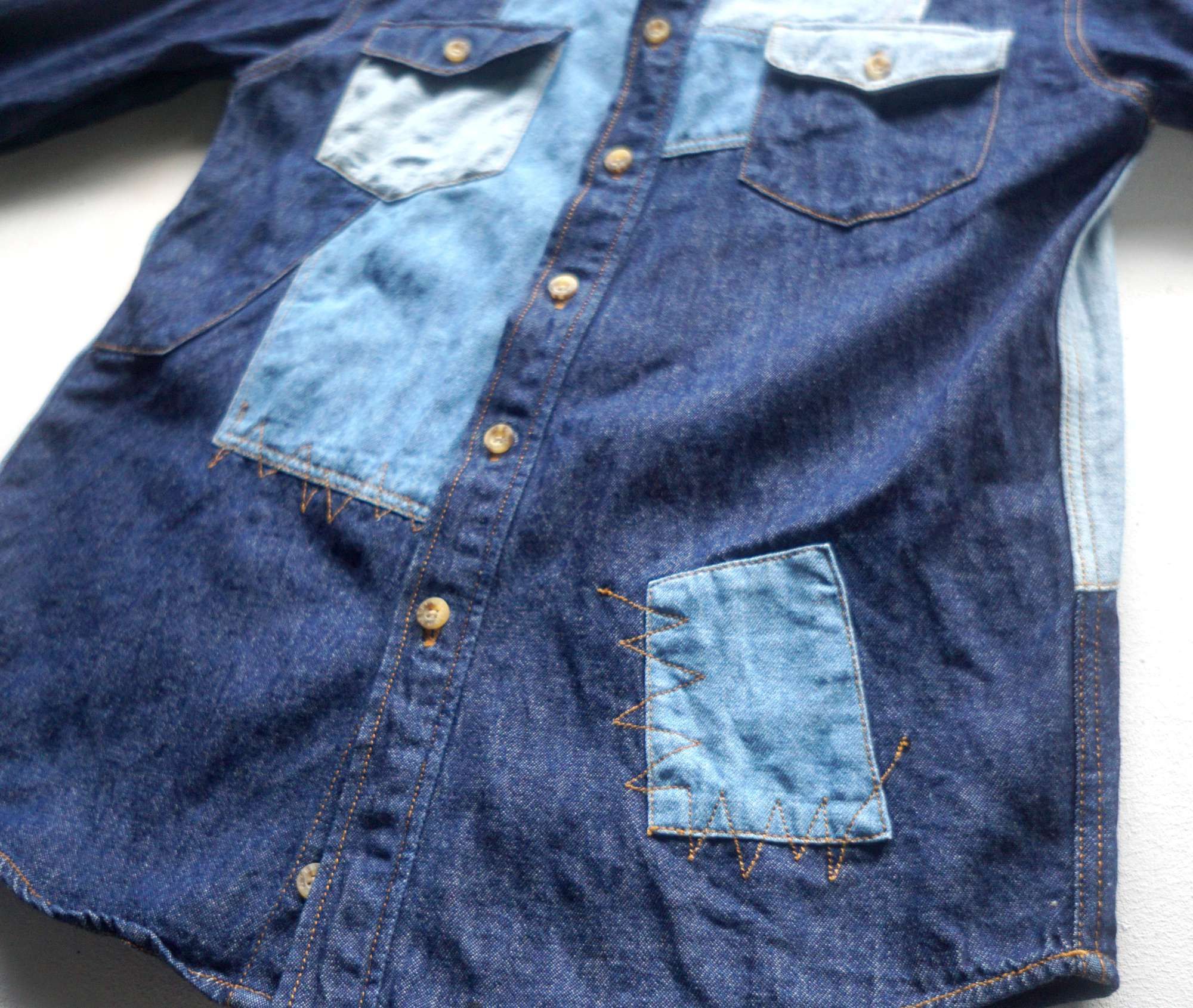 Japanese Brand LITTLE WE Patchwork Denim Shirt Size US S / EU 44-46 / 1 - 6 Thumbnail
