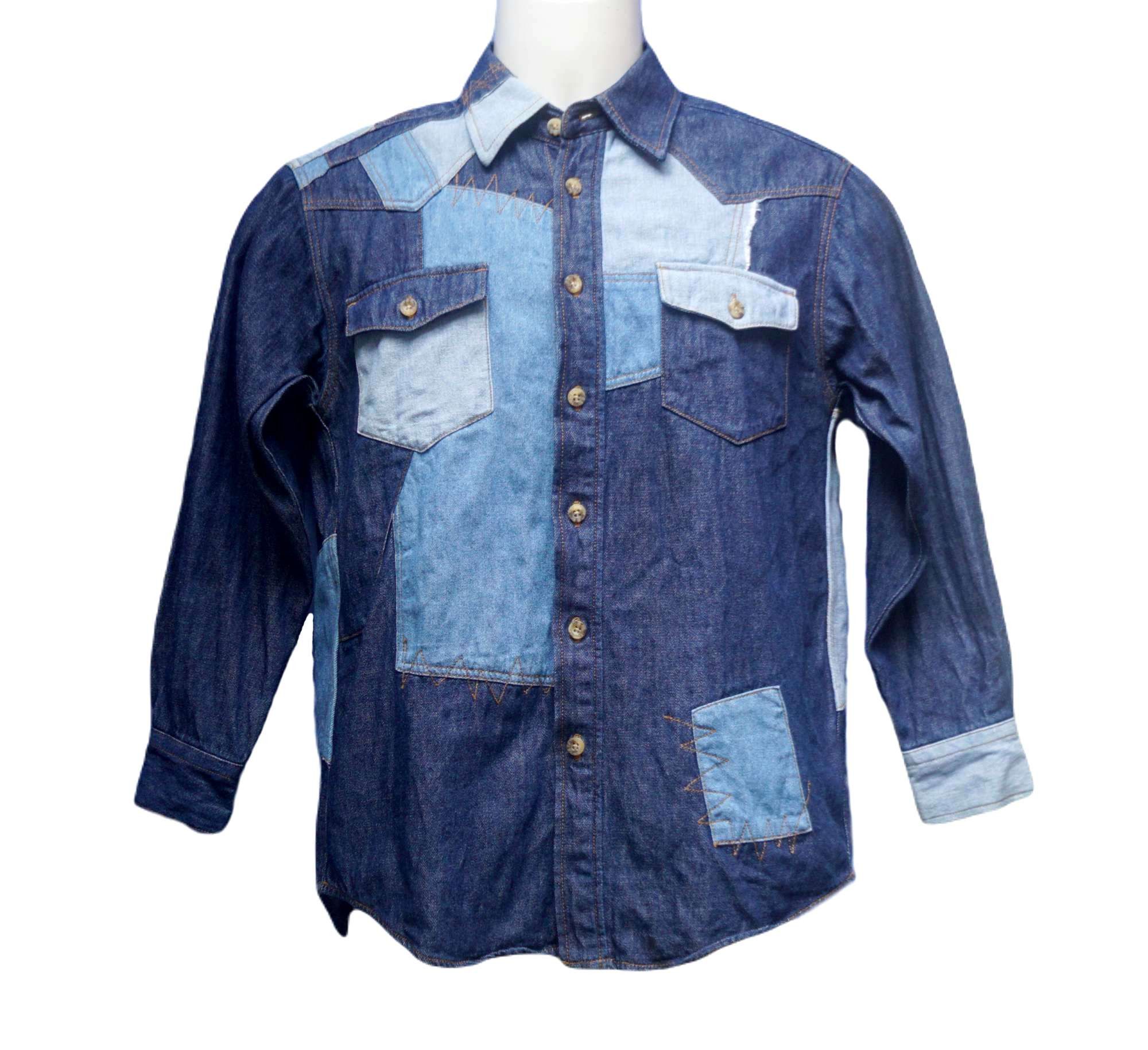 Japanese Brand LITTLE WE Patchwork Denim Shirt Size US S / EU 44-46 / 1 - 2 Thumbnail