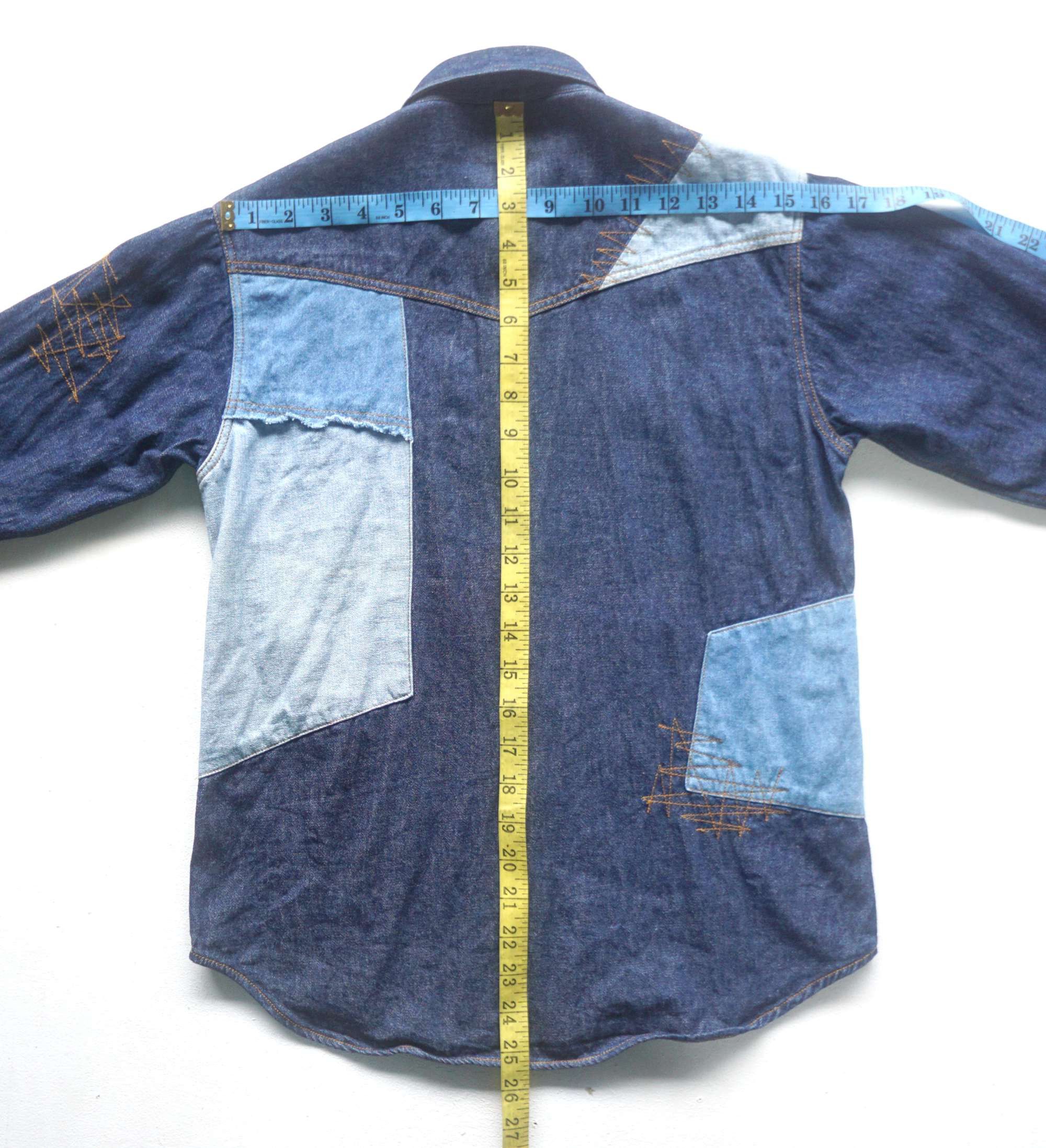 Japanese Brand LITTLE WE Patchwork Denim Shirt Size US S / EU 44-46 / 1 - 14 Thumbnail