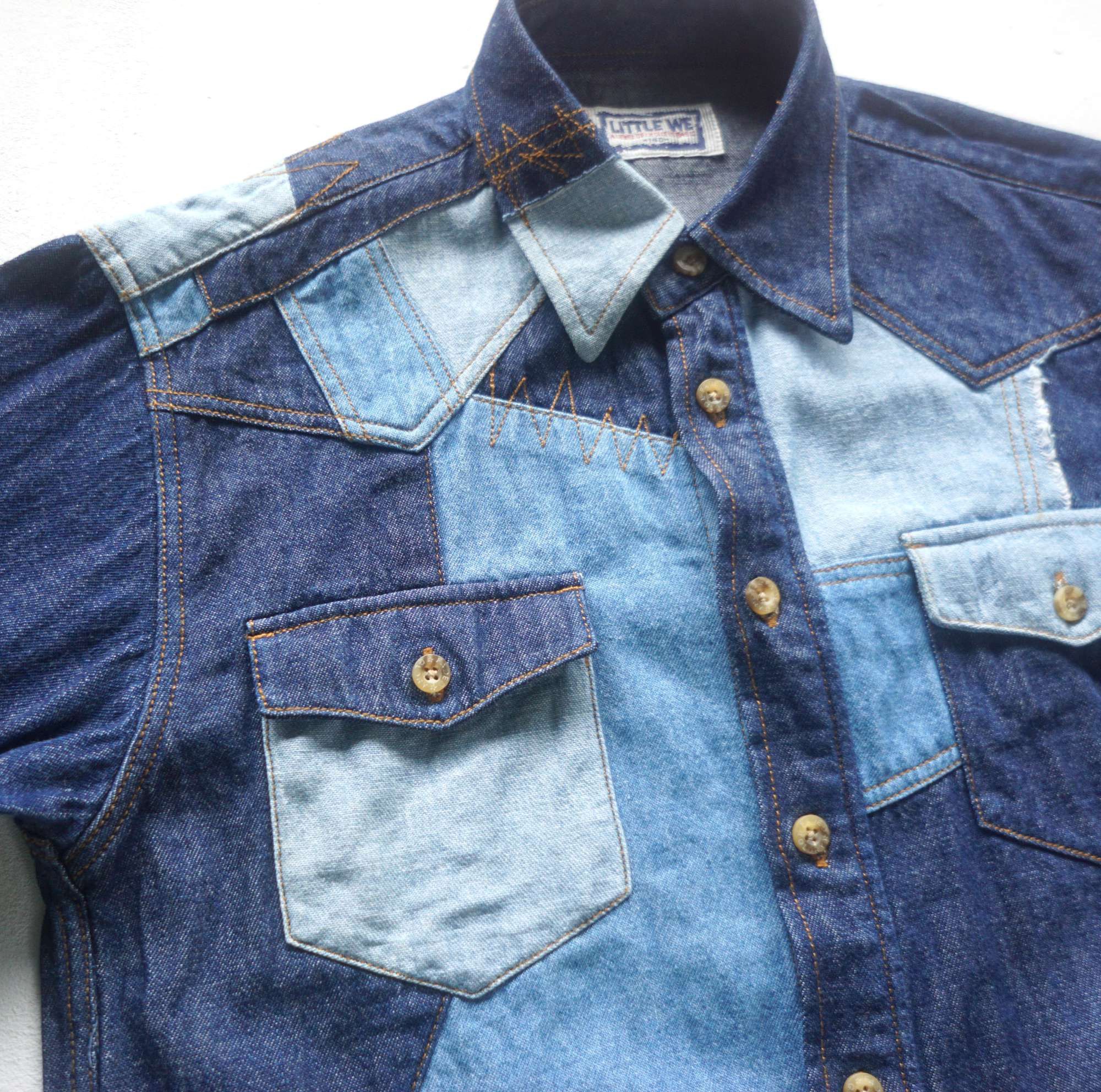 Japanese Brand LITTLE WE Patchwork Denim Shirt Size US S / EU 44-46 / 1 - 5 Thumbnail