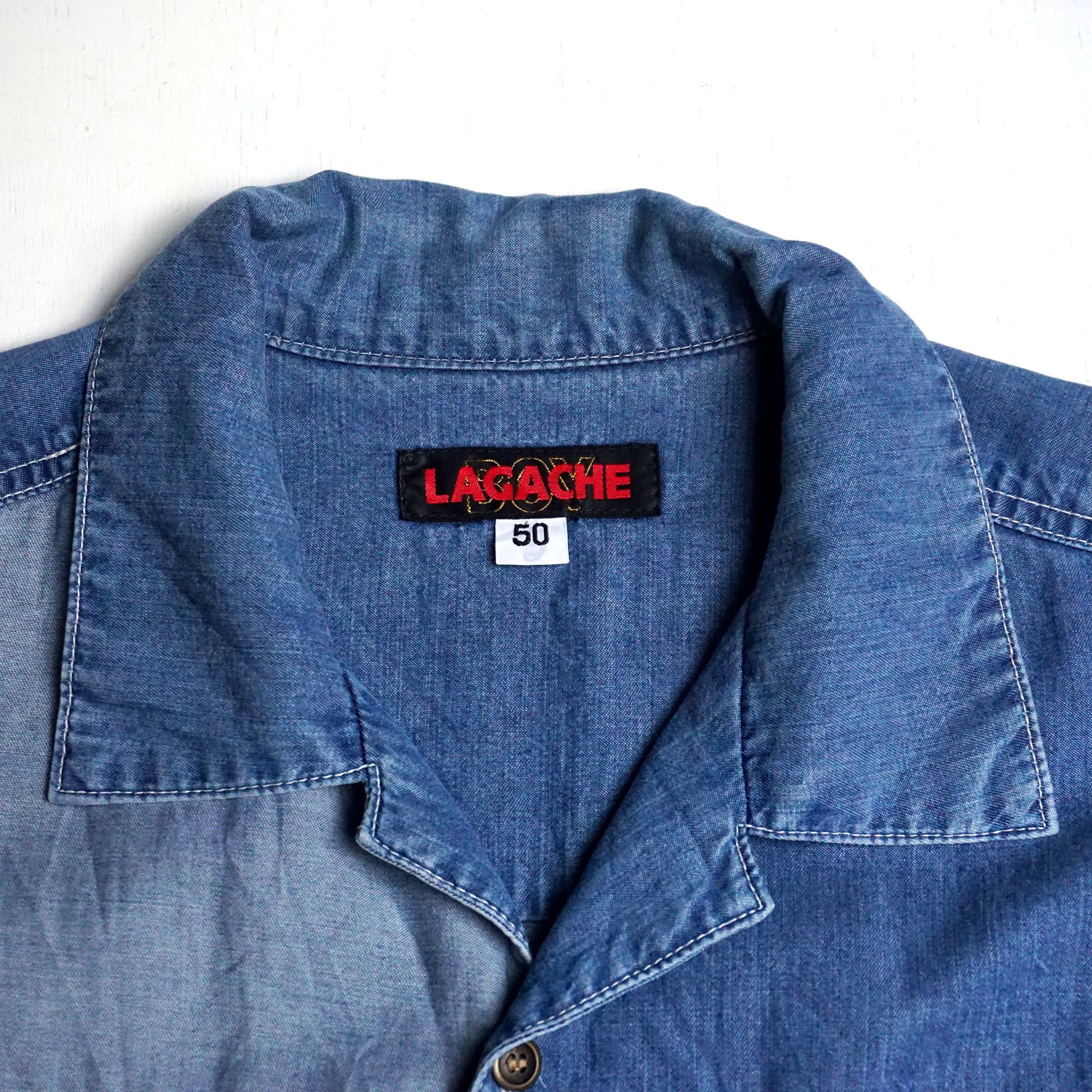Japanese Brand LAGACHE Oversized Patchwork Denim Shirt Size US XXL / EU 58 / 5 - 3 Thumbnail