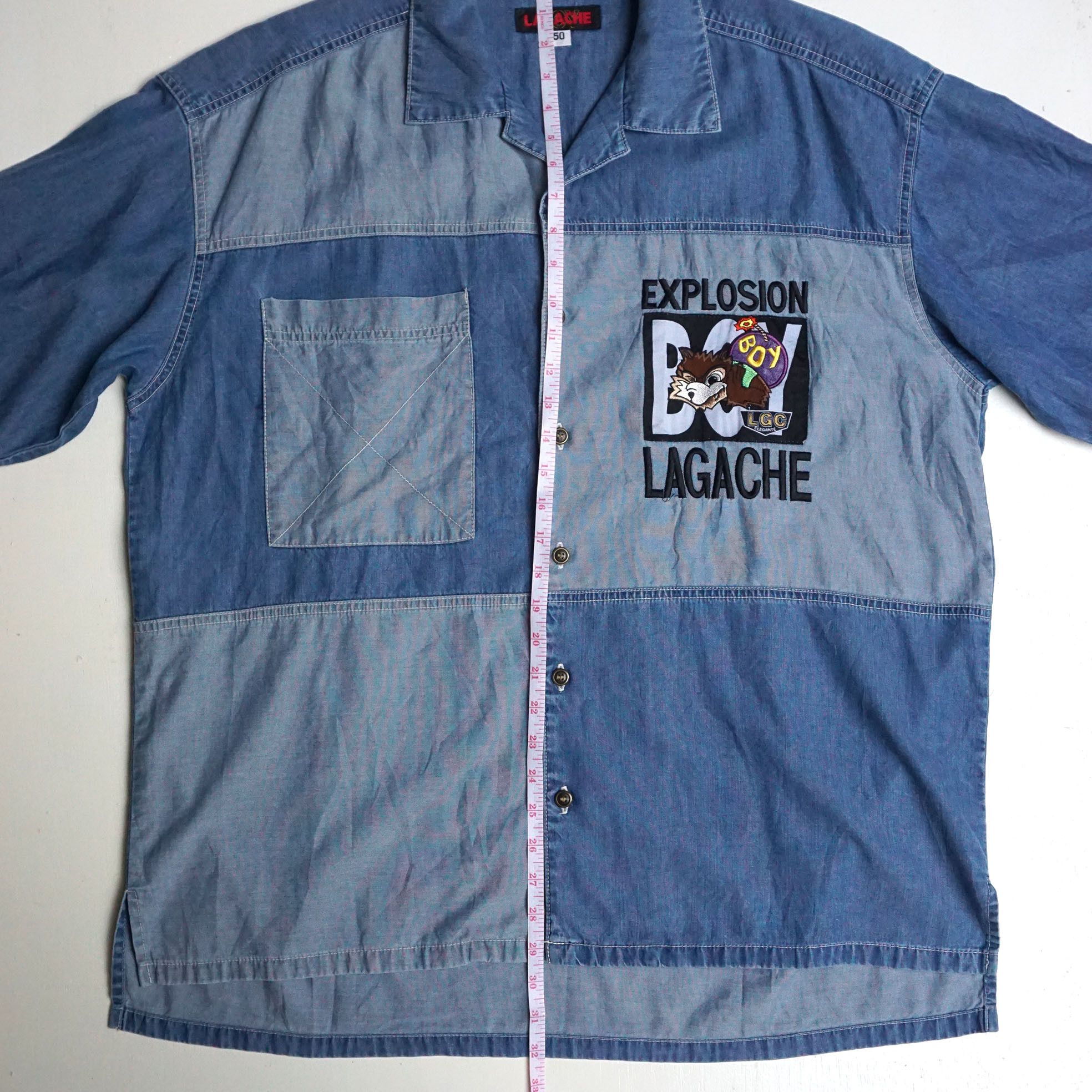 Japanese Brand LAGACHE Oversized Patchwork Denim Shirt Size US XXL / EU 58 / 5 - 6 Thumbnail