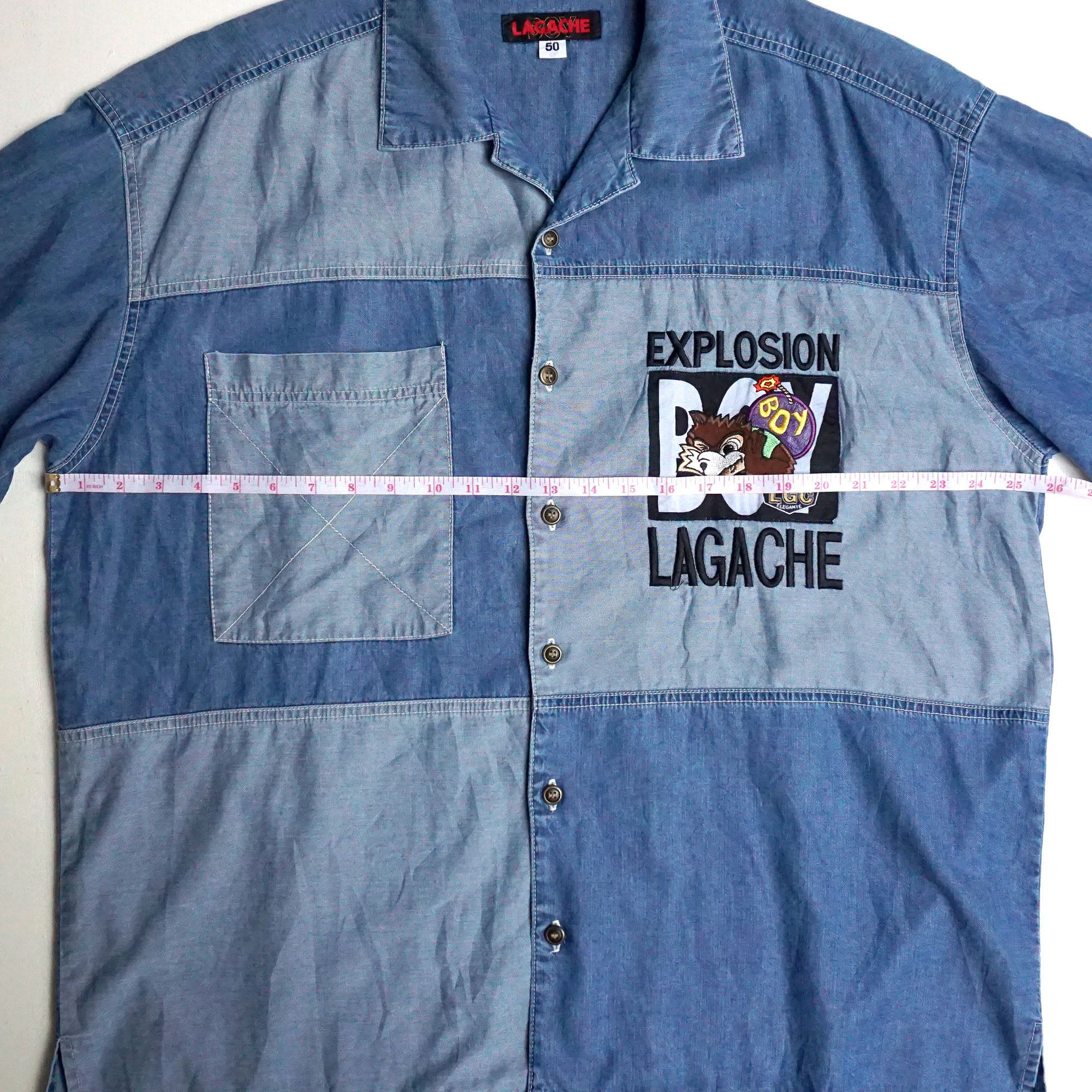 Japanese Brand LAGACHE Oversized Patchwork Denim Shirt Size US XXL / EU 58 / 5 - 5 Thumbnail