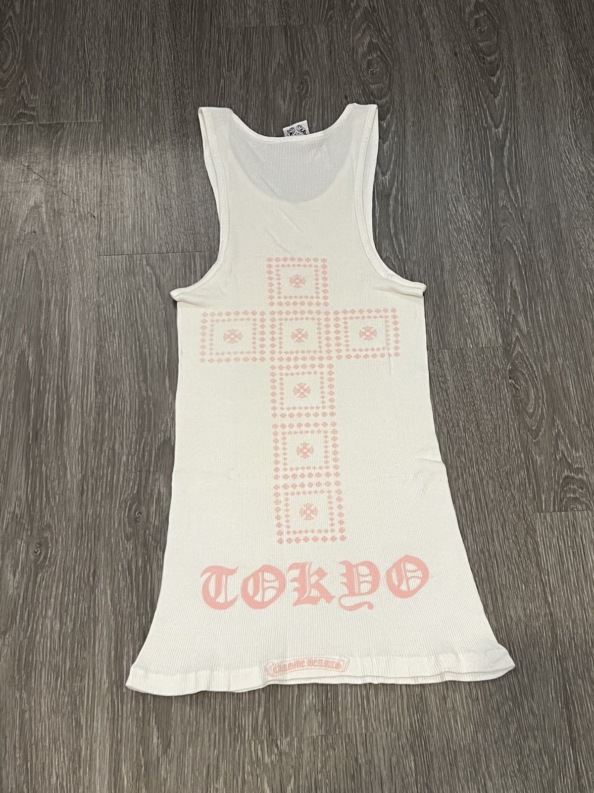 image of Chrome Hearts Pink White Tokyo Exclusive Vintage Tank Top in White/Pink, Men's (Size Medium)
