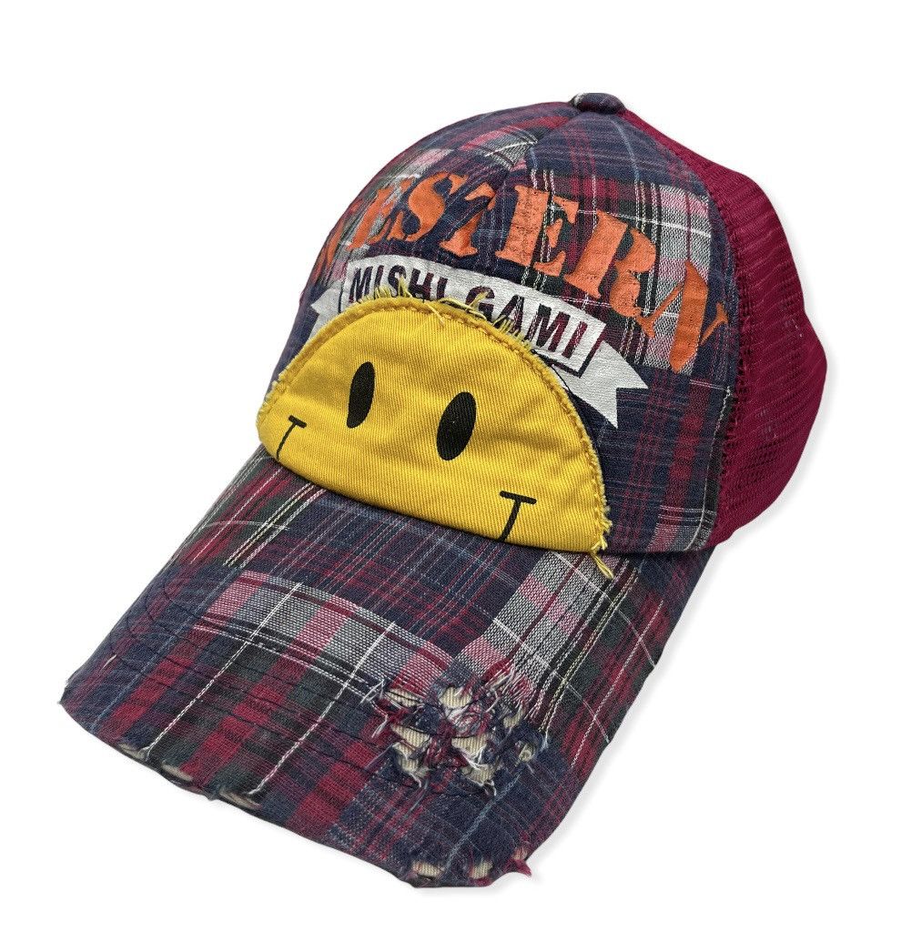 Japanese Brand DOPE🔥MISHI GAMI Smiley Distressed Tartan Trucker Hat Size ONE SIZE - 6 Thumbnail