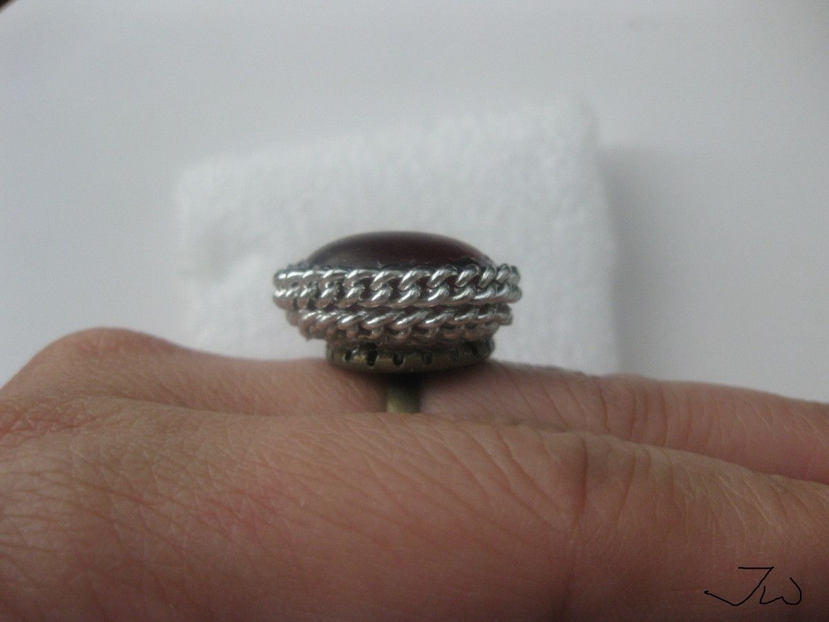 Handmade Red Oval Glass Bronze Ring Size ONE SIZE - 4 Thumbnail