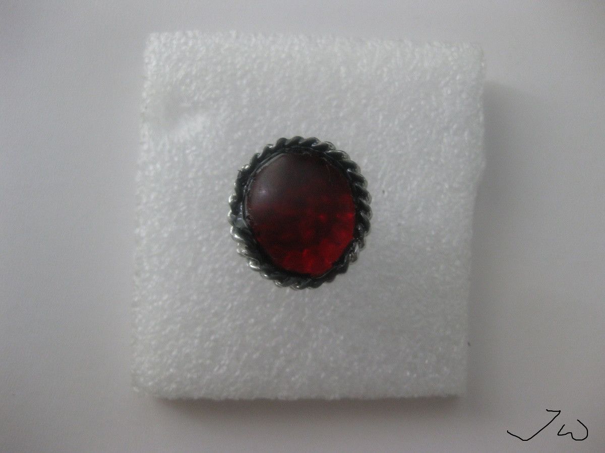Handmade Red Oval Glass Bronze Ring Size ONE SIZE - 1 Thumbnail