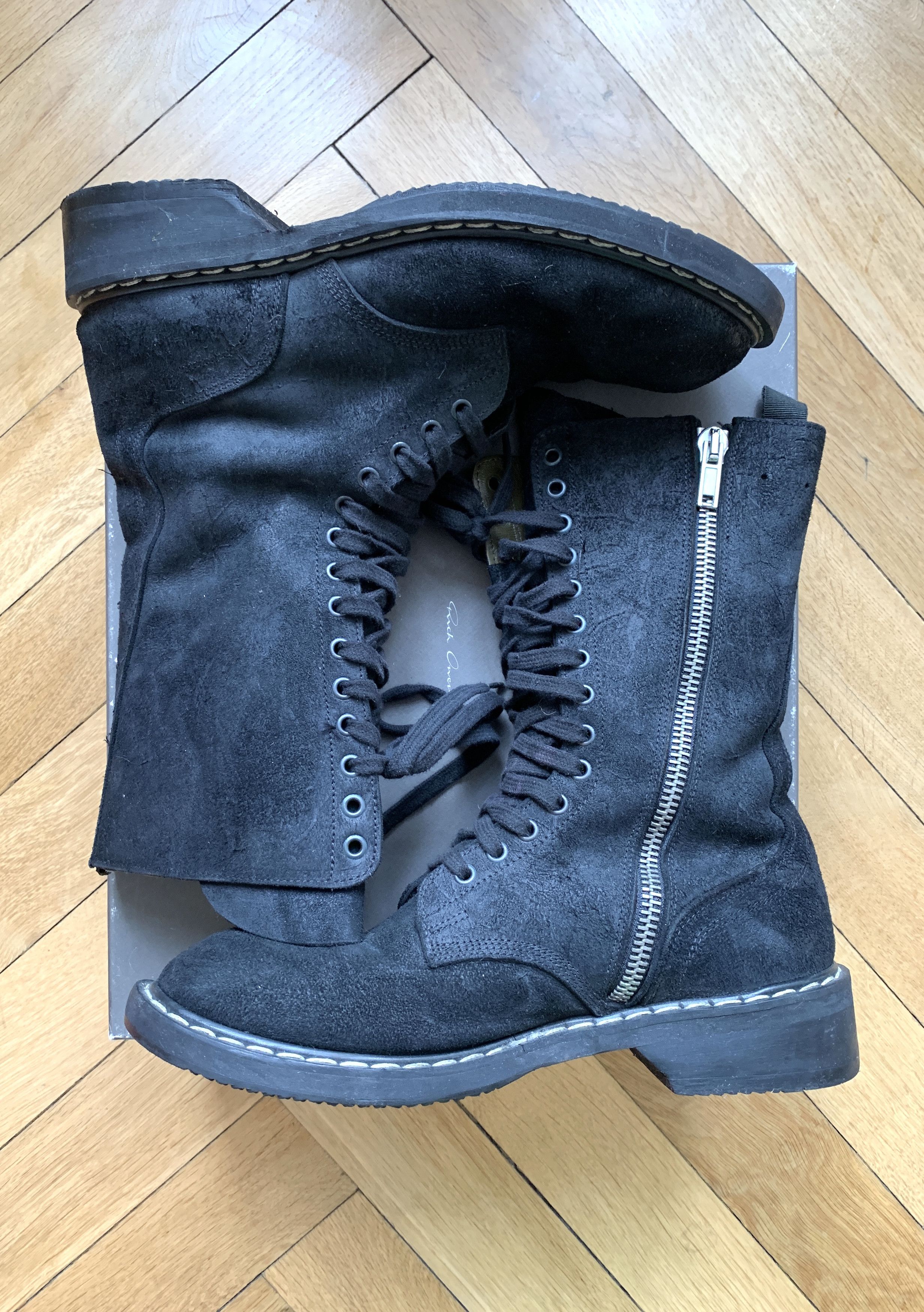 image of Rick Owens F/w 2009 "crust" Blistered Lamb Combat Boots Size 43 in Black, Men's