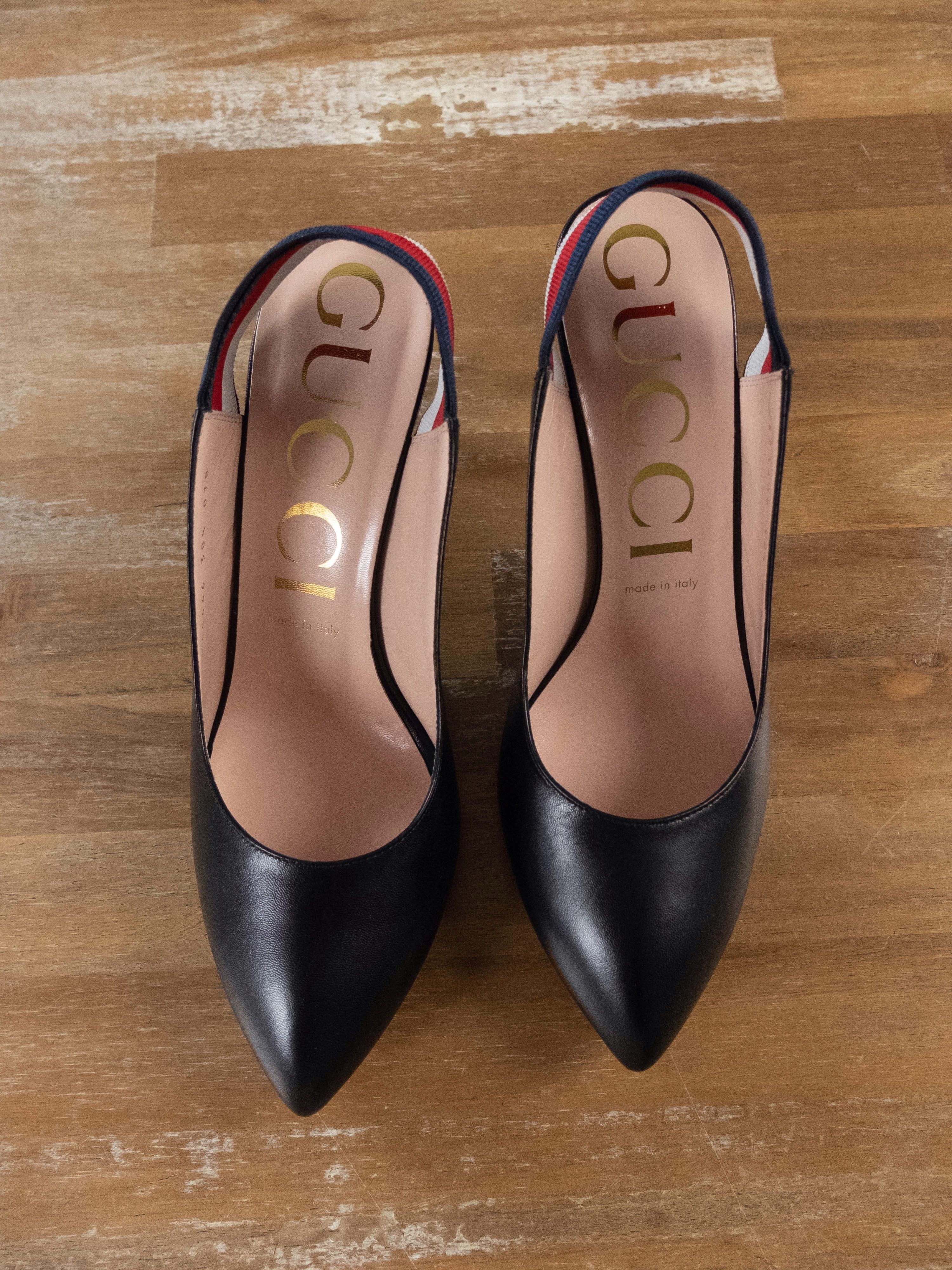 Gucci GUCCI Sylvie black leather slingback pumps sandals 8.5 38.5 Size US 8.5 / IT 38.5 - 4 Thumbnail
