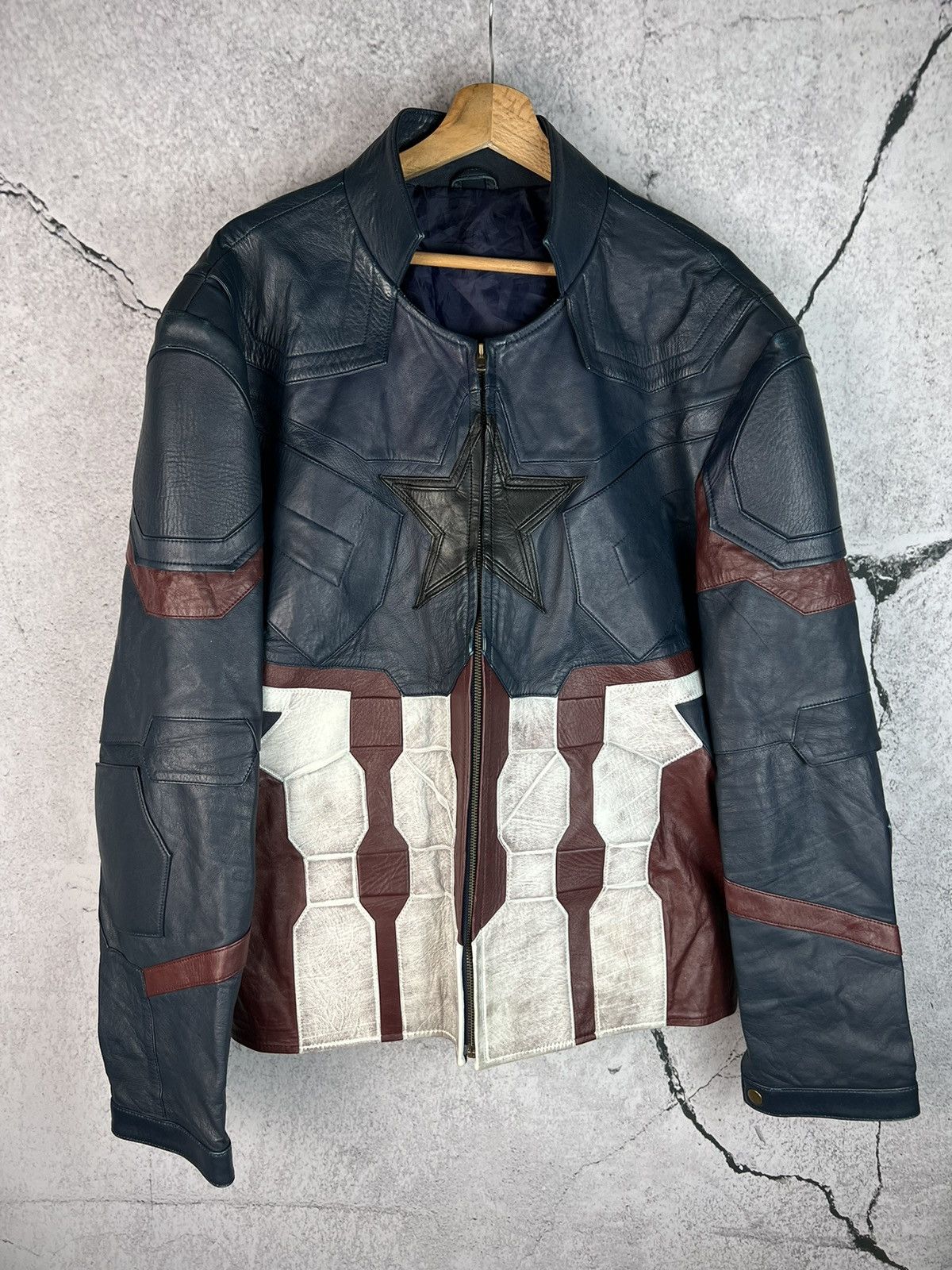 image of Vintage Eco Leather Jacket Like Captain America, Men's (Size 2XL)